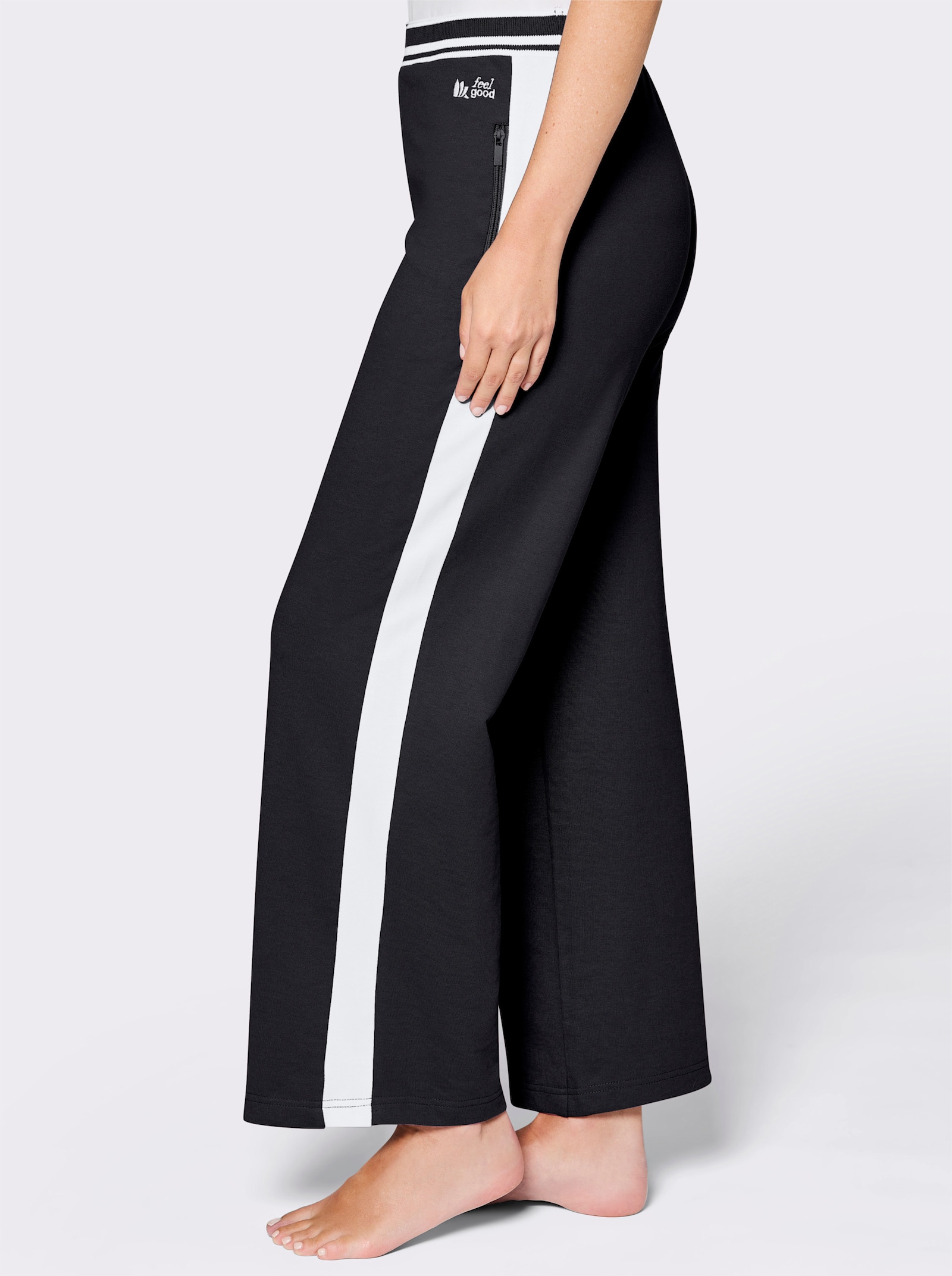 feel good Dehnbund-Hose mit Zippertaschen - schwarz-weiß