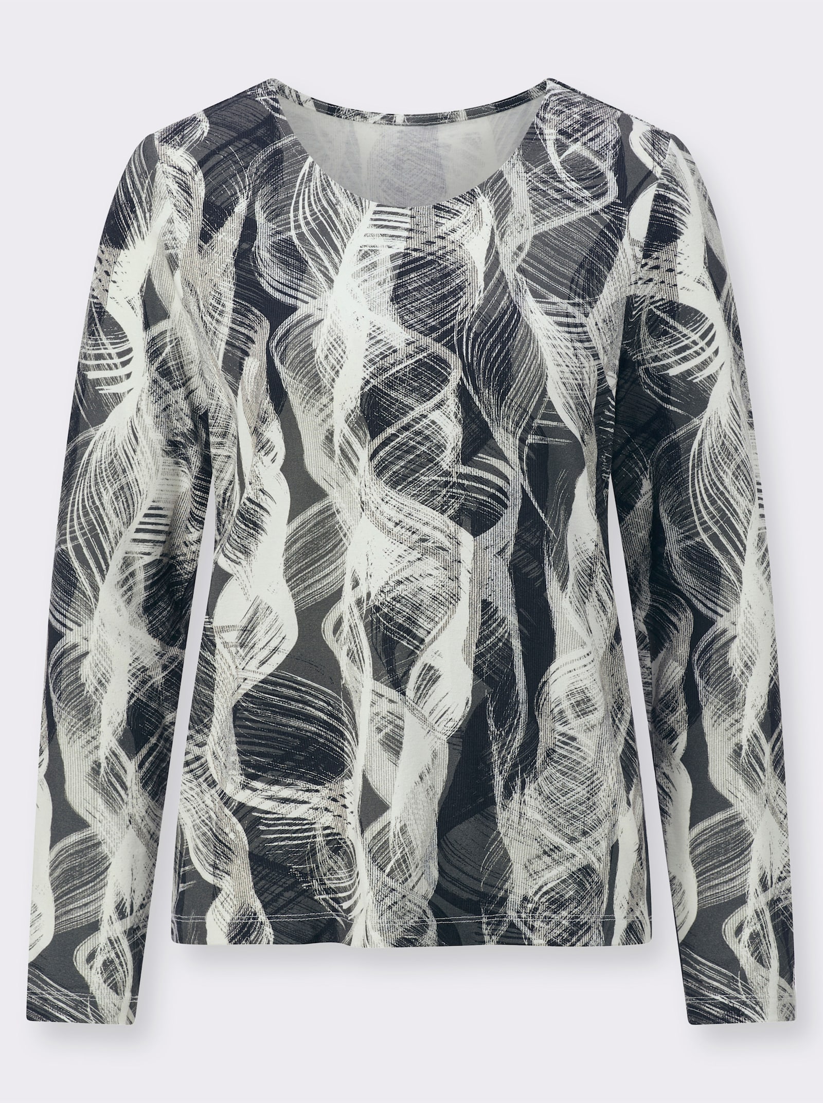 Shirt met ronde hals, in grafisch dessin - zwart/ecru geprint