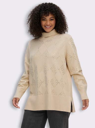 sheego Rollkragenpullover mit Pailletten-Details - elfenbein