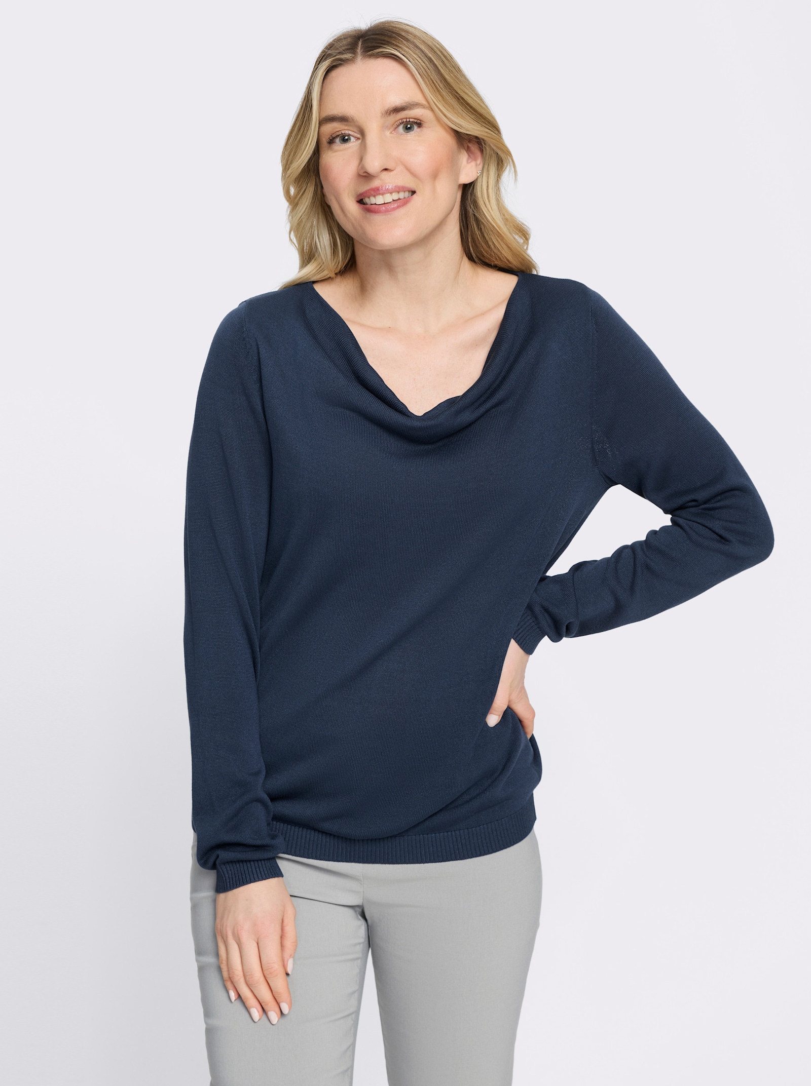 Wasserfallpullover aus reiner Viskose - dunkelblau