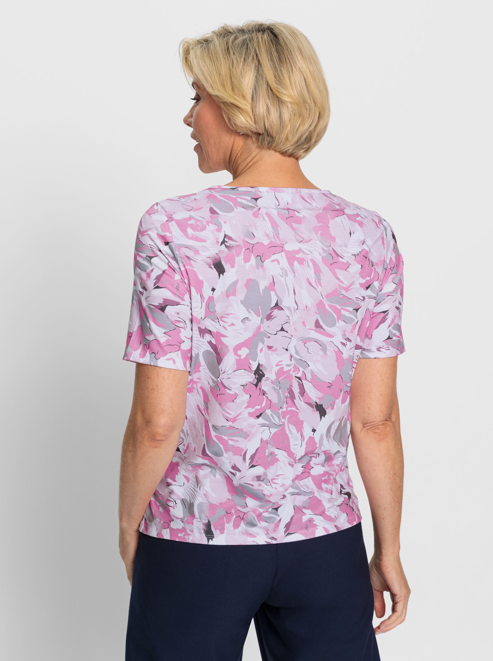 Rundhalsshirt mit Druck-Dessin - fuchsia-weiß-bedruckt
