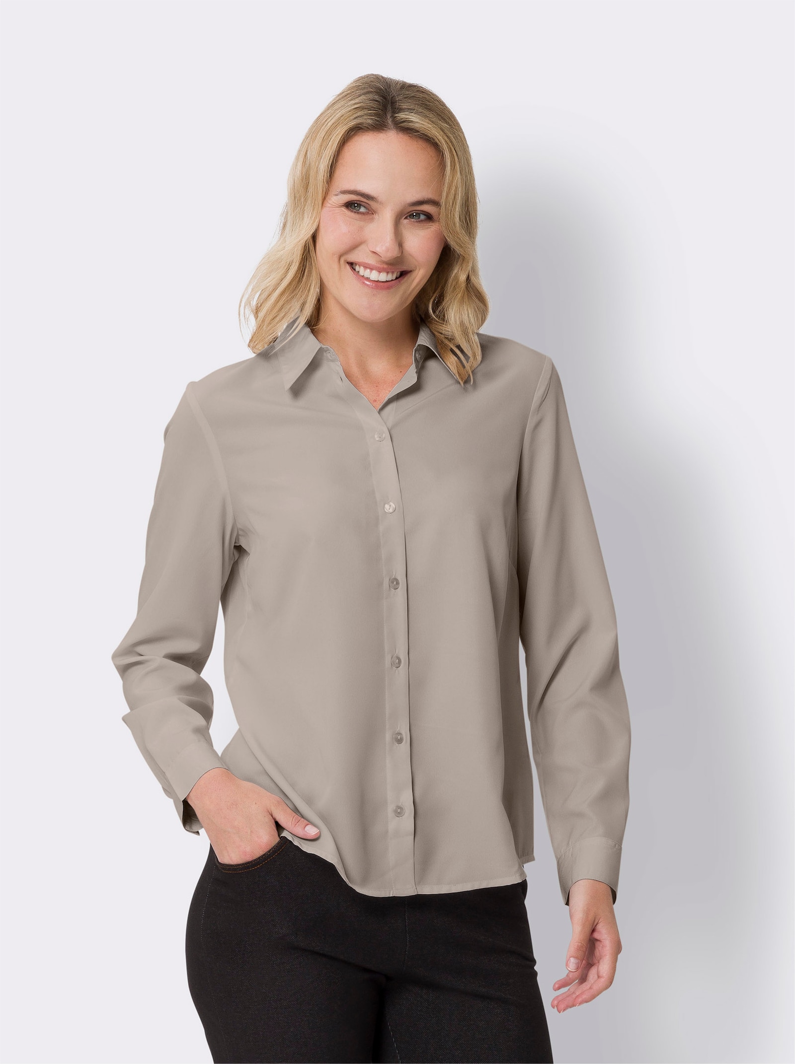 Langarm-Bluse mit Knopfmanschetten - sesam