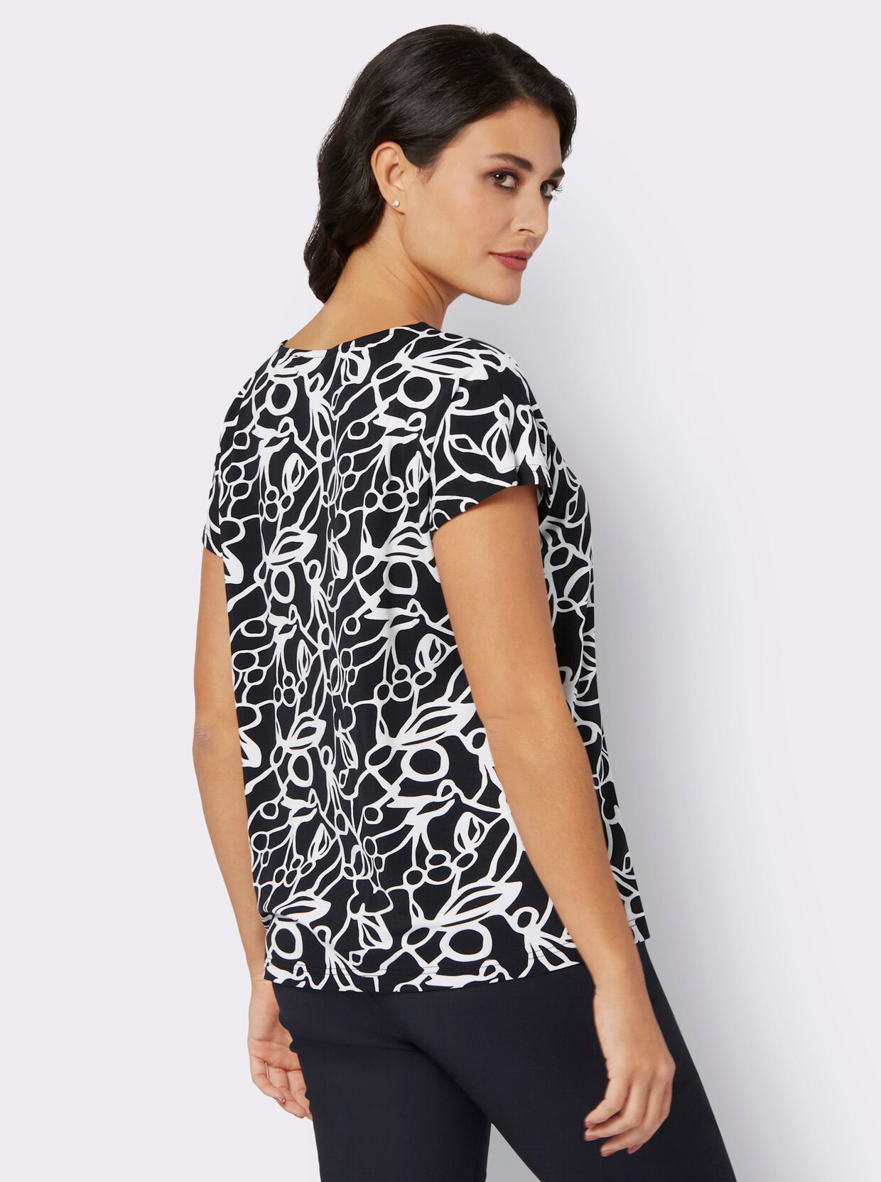 Shirt met ronde hals - zwart/ecru geprint