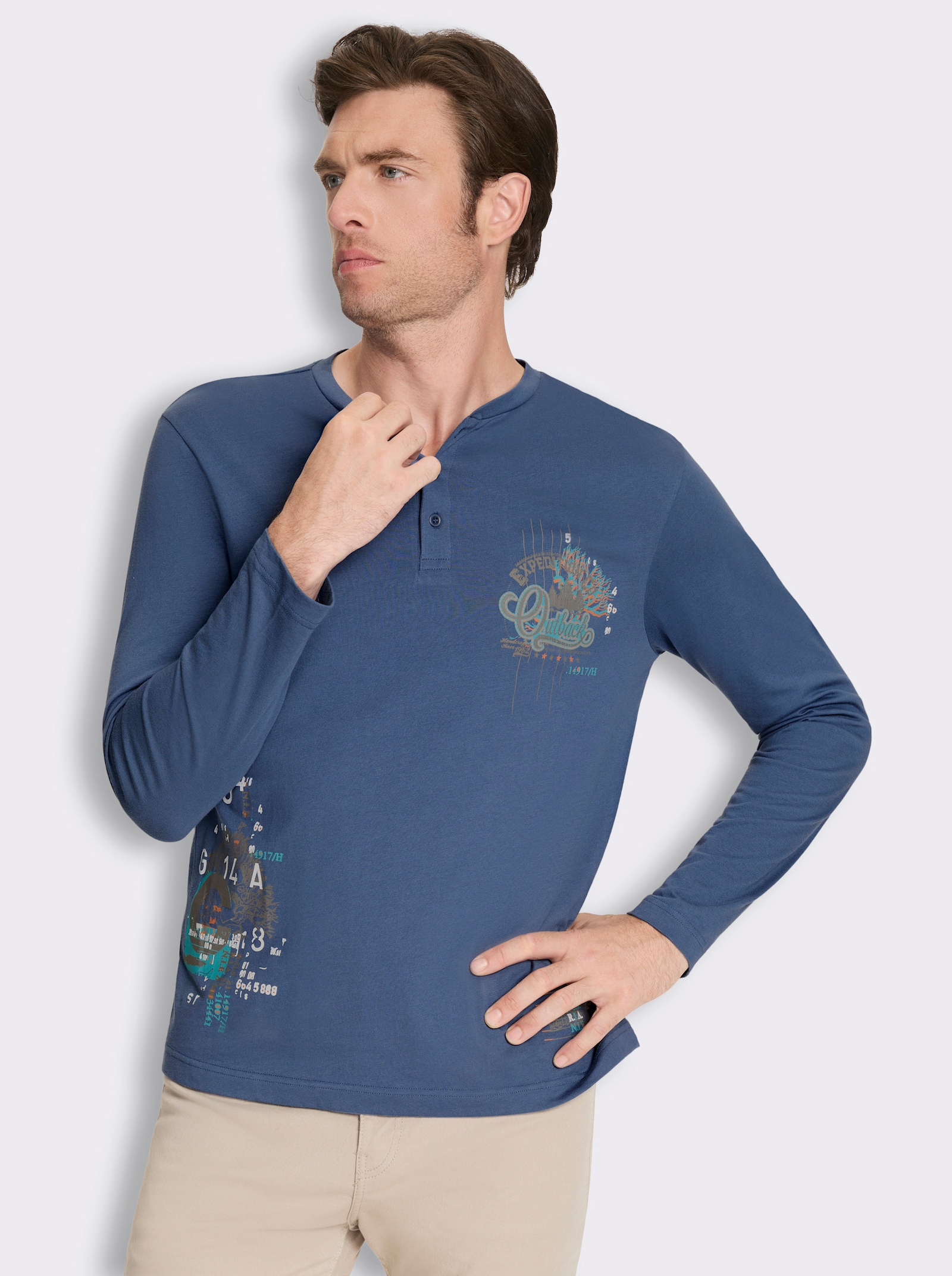 Langarmshirt mit Prints - jeansblau-bedruckt