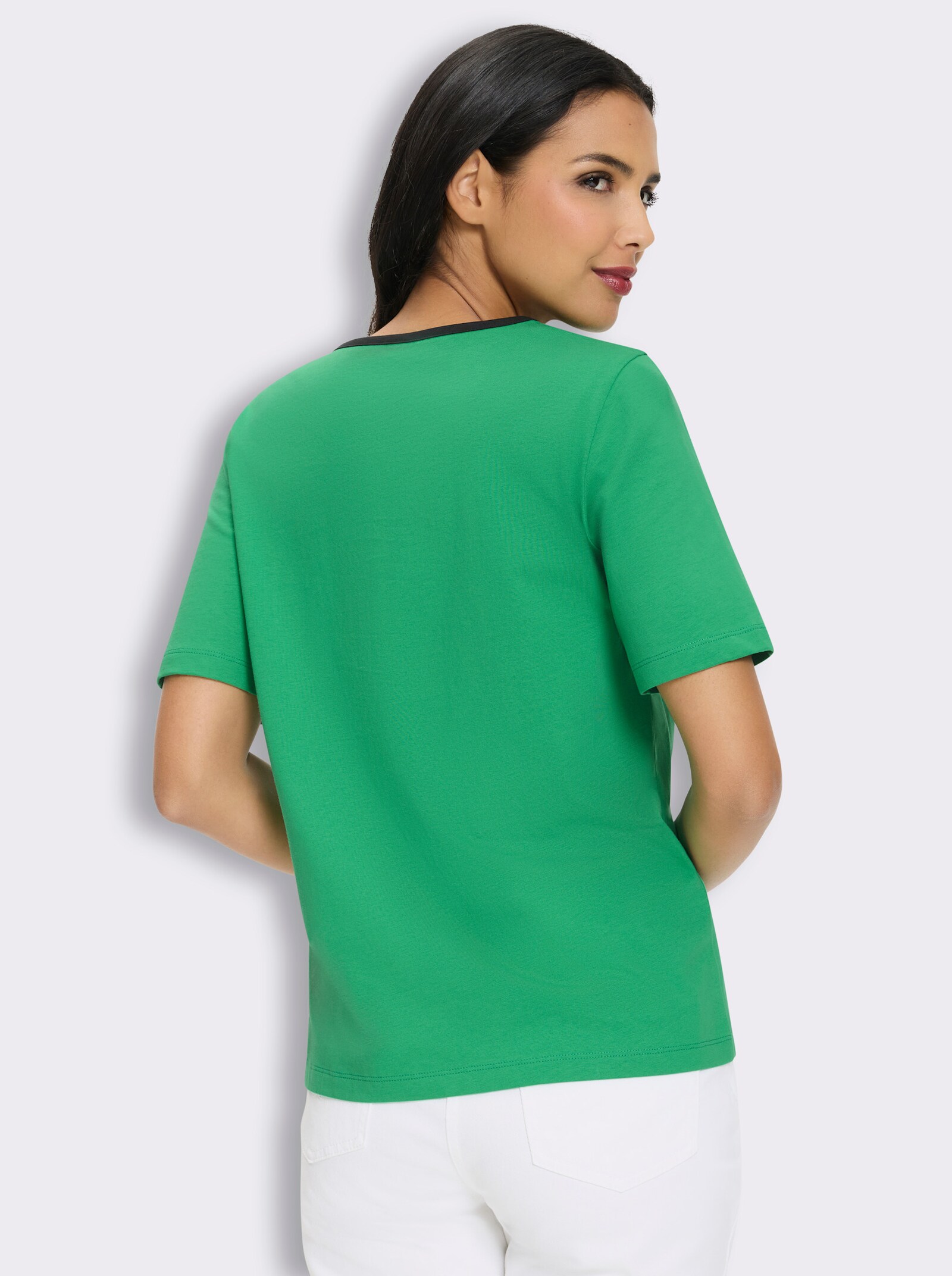 Kurzarmshirt mit Foliendruck - weiß-grasgrün