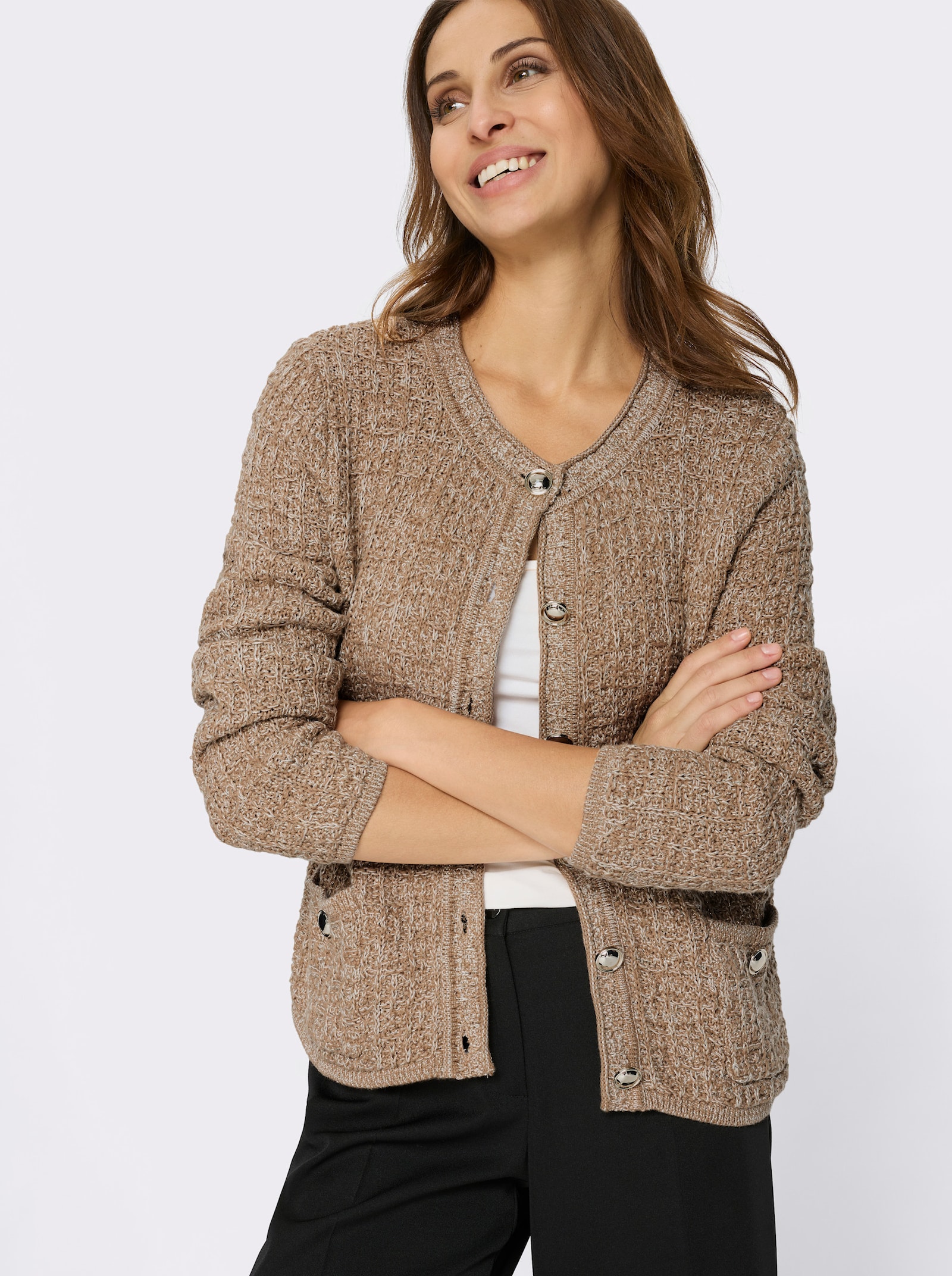 Veste en tricot en fil brillant - chamois-écru chiné