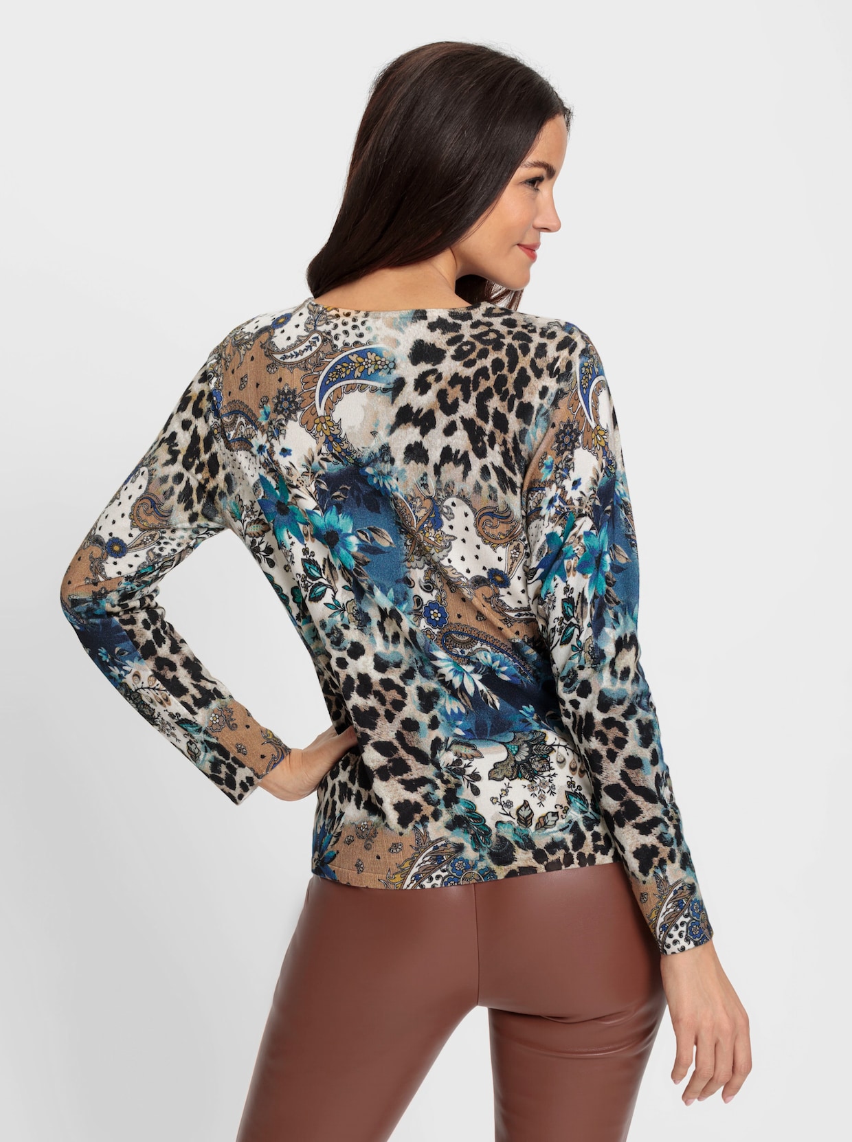 heine Pull en tricot fin - noir-chamois imprimé