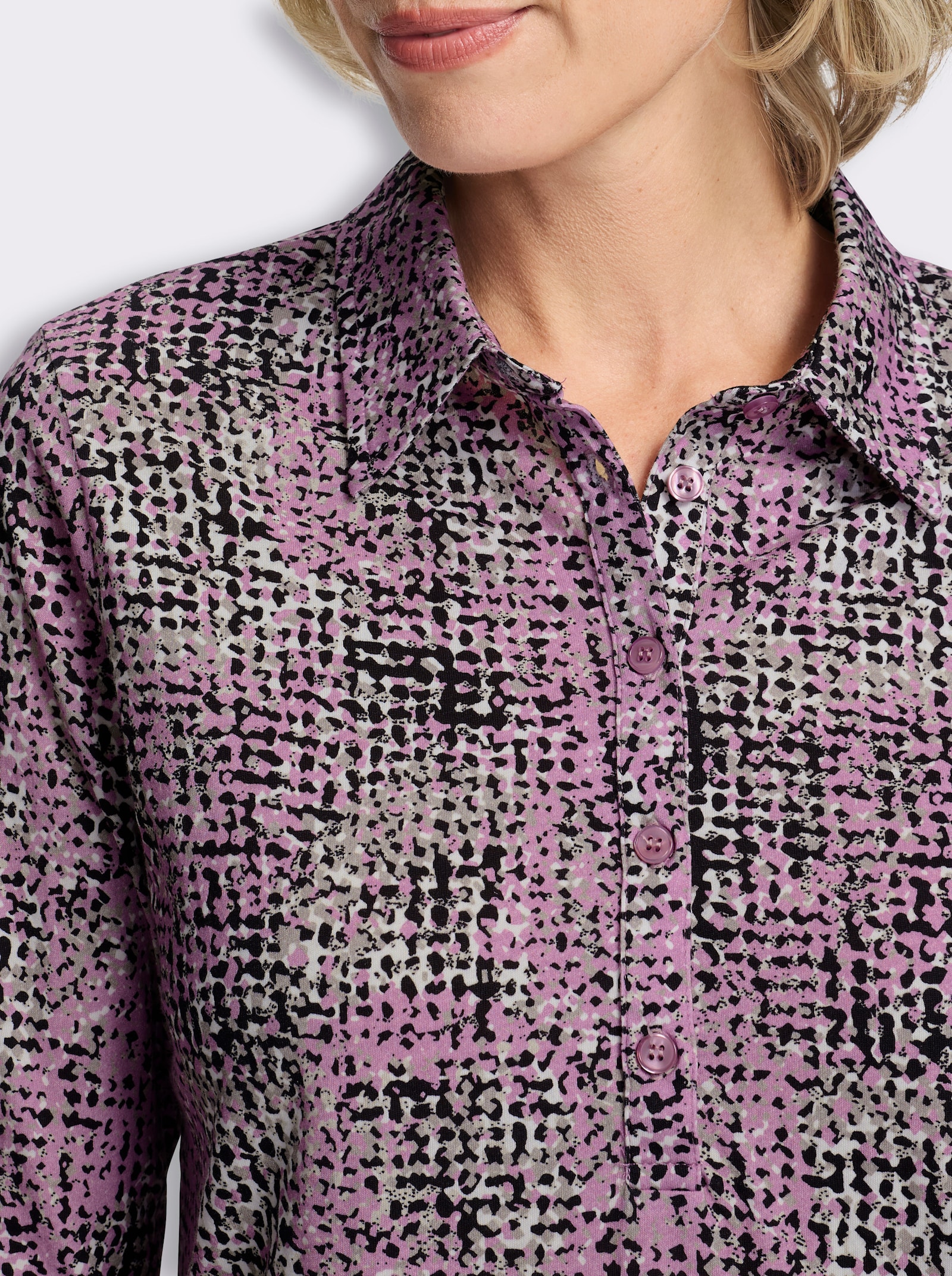 Poloshirt van katoen, bedrukt - orchidee/ecru bedrukt