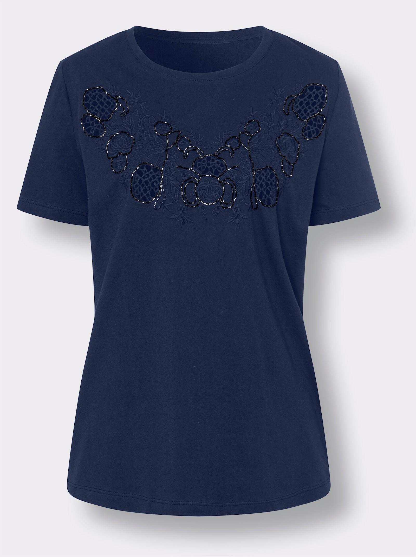 heine Rundhalsshirt mit Zierperlen - marine