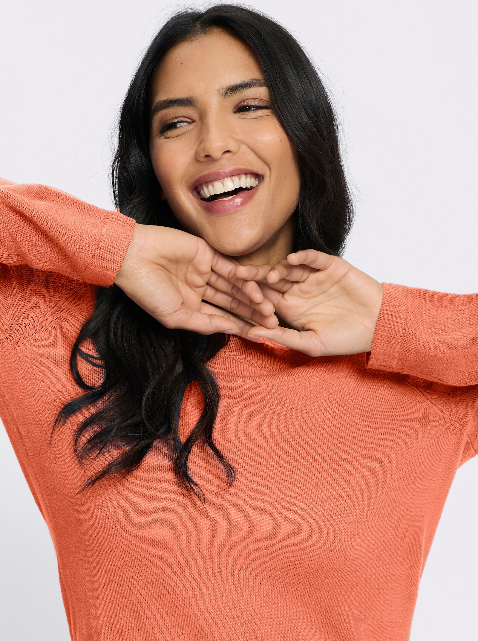 Longpullover in leichter A-Form - papaya