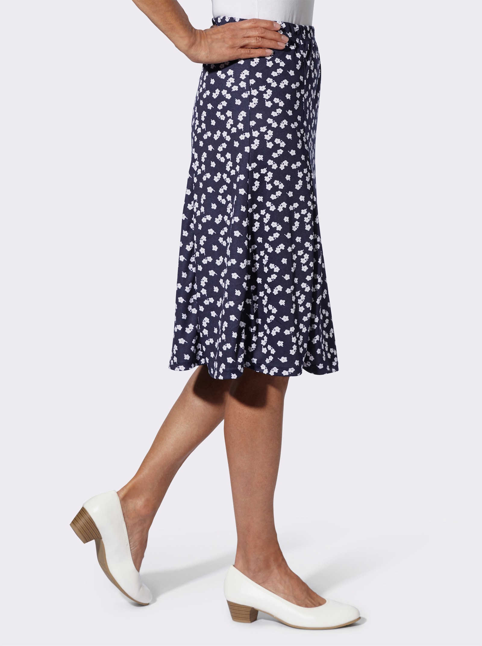 Žerzejová sukně dílového střihu - námořnická modrá-bílá-potisk