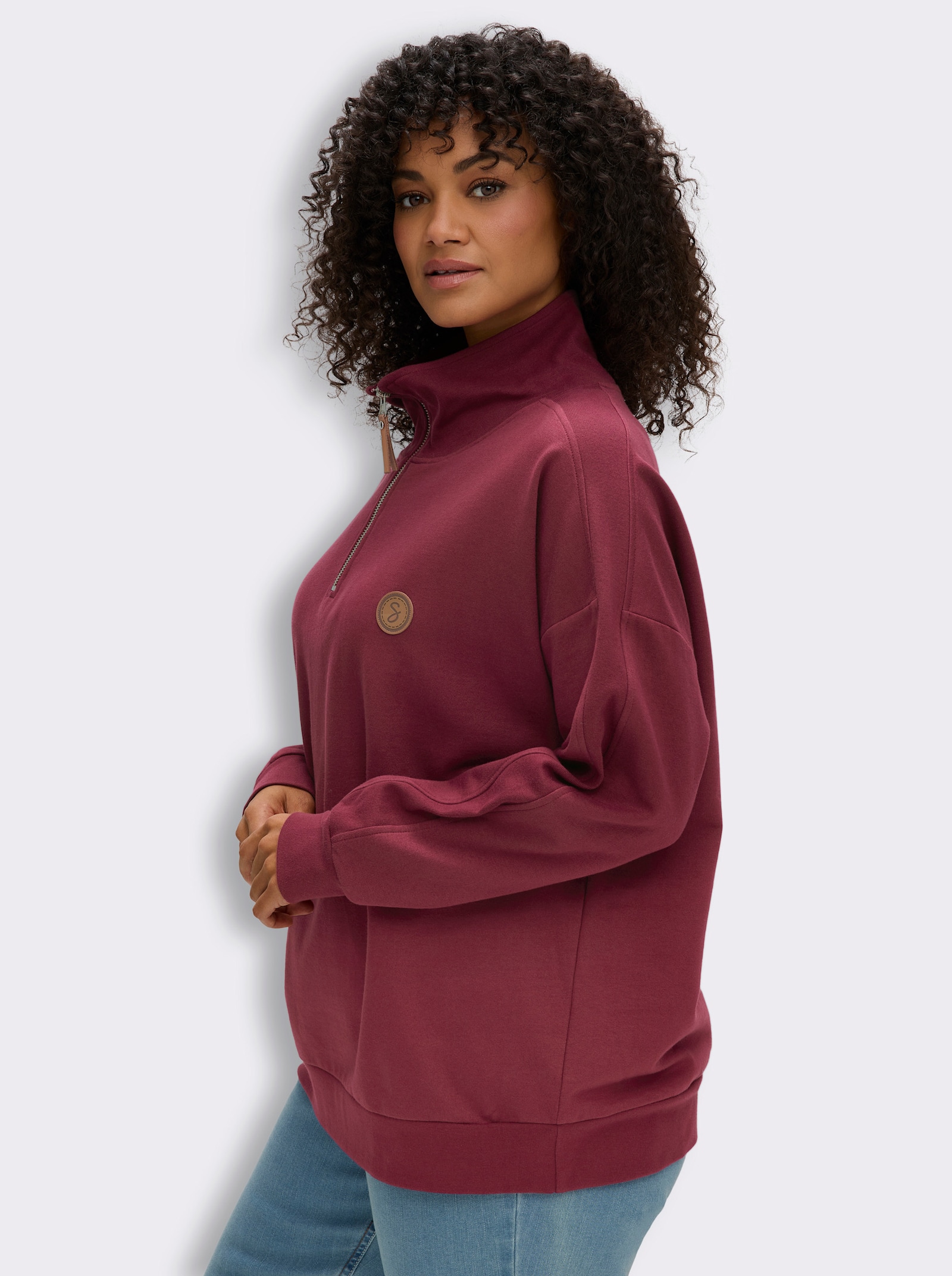 sheego Sweatshirt mit Troyerkragen - bordeaux