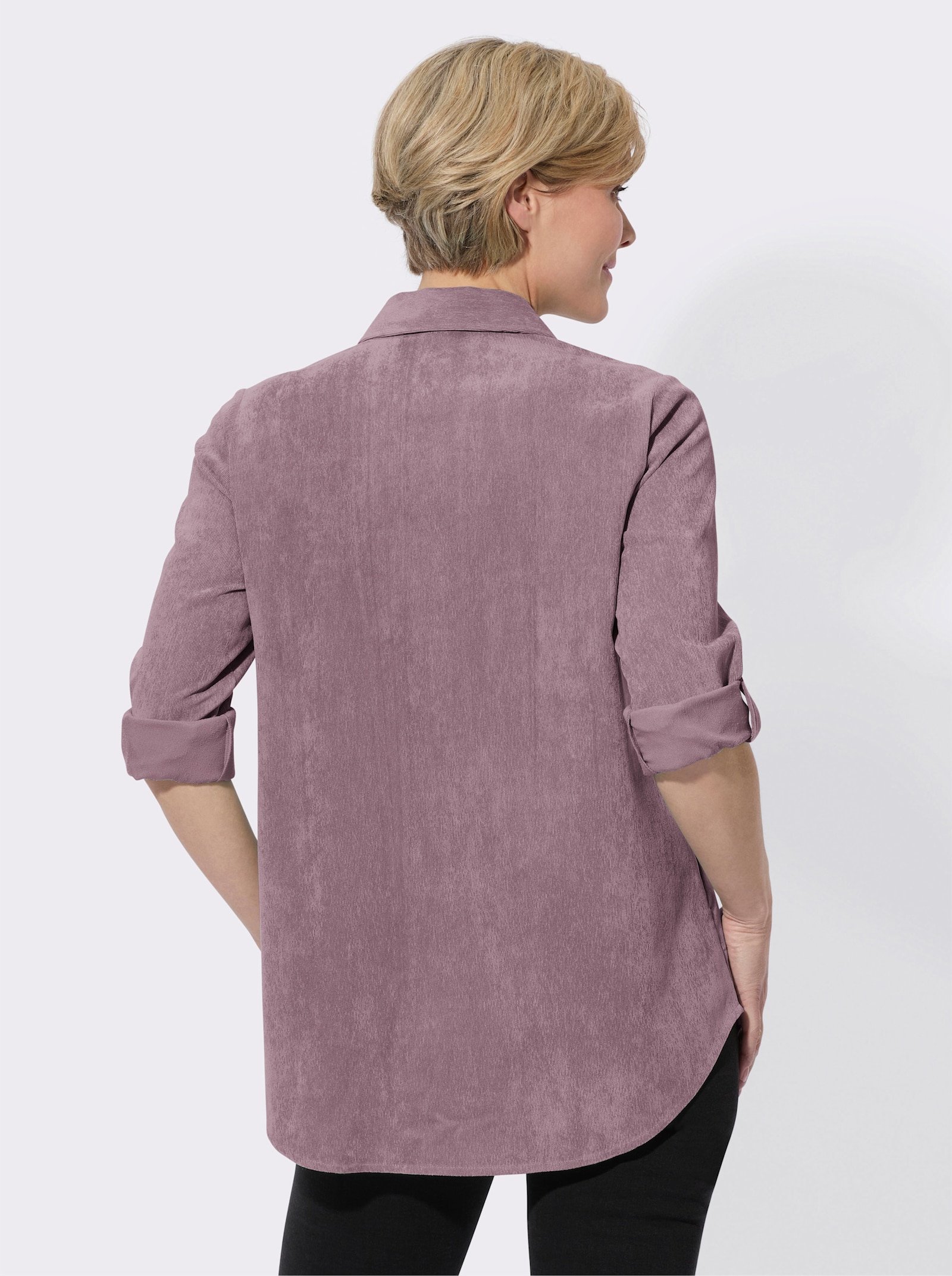 Dlouhá halenka s ohrnovacími rukávy - slézová