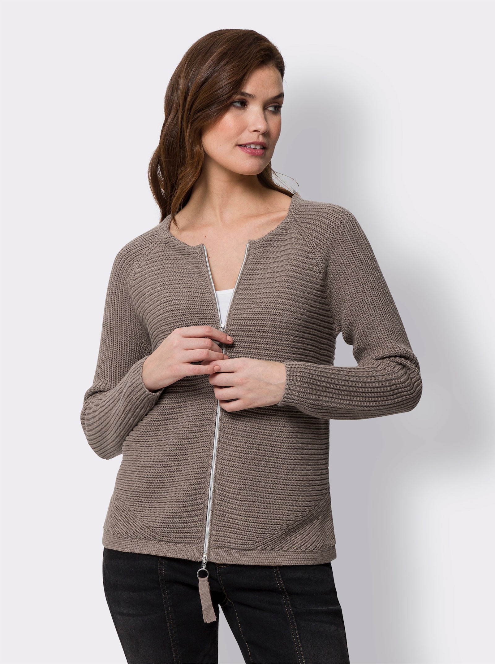 heine Strickjacke in dezentem Glanz - taupe