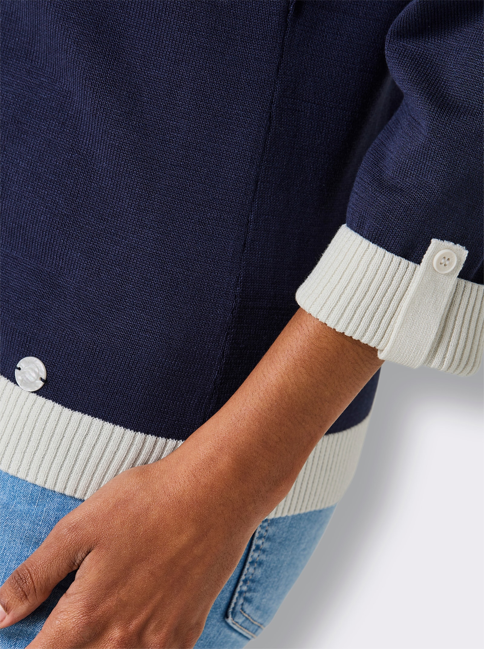 CREATION L PREMIUM 3/4 Arm-Pullover mit Seiden-Anteil - marine
