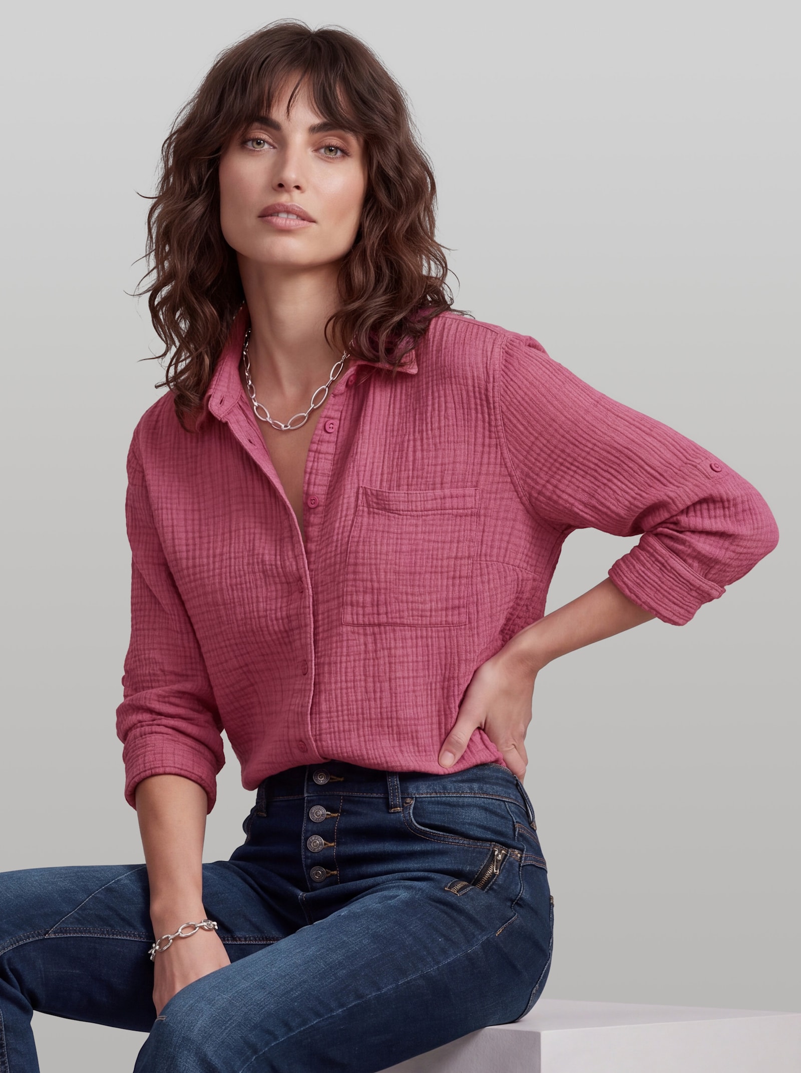 heine Baumwollbluse aus Musselin - fuchsia