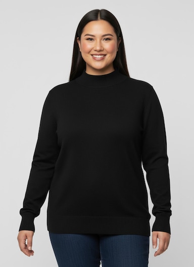 Stehkragenpullover mit Ripp-Abschlüssen - schwarz