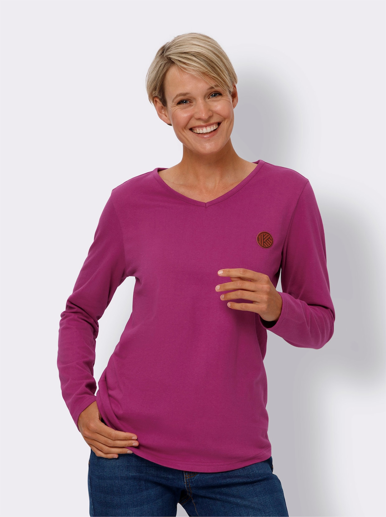 Shirt met V-hals - heide