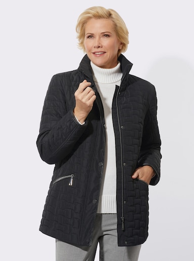 Steppjacke mit Lederimitat-Paspelierung - schwarz