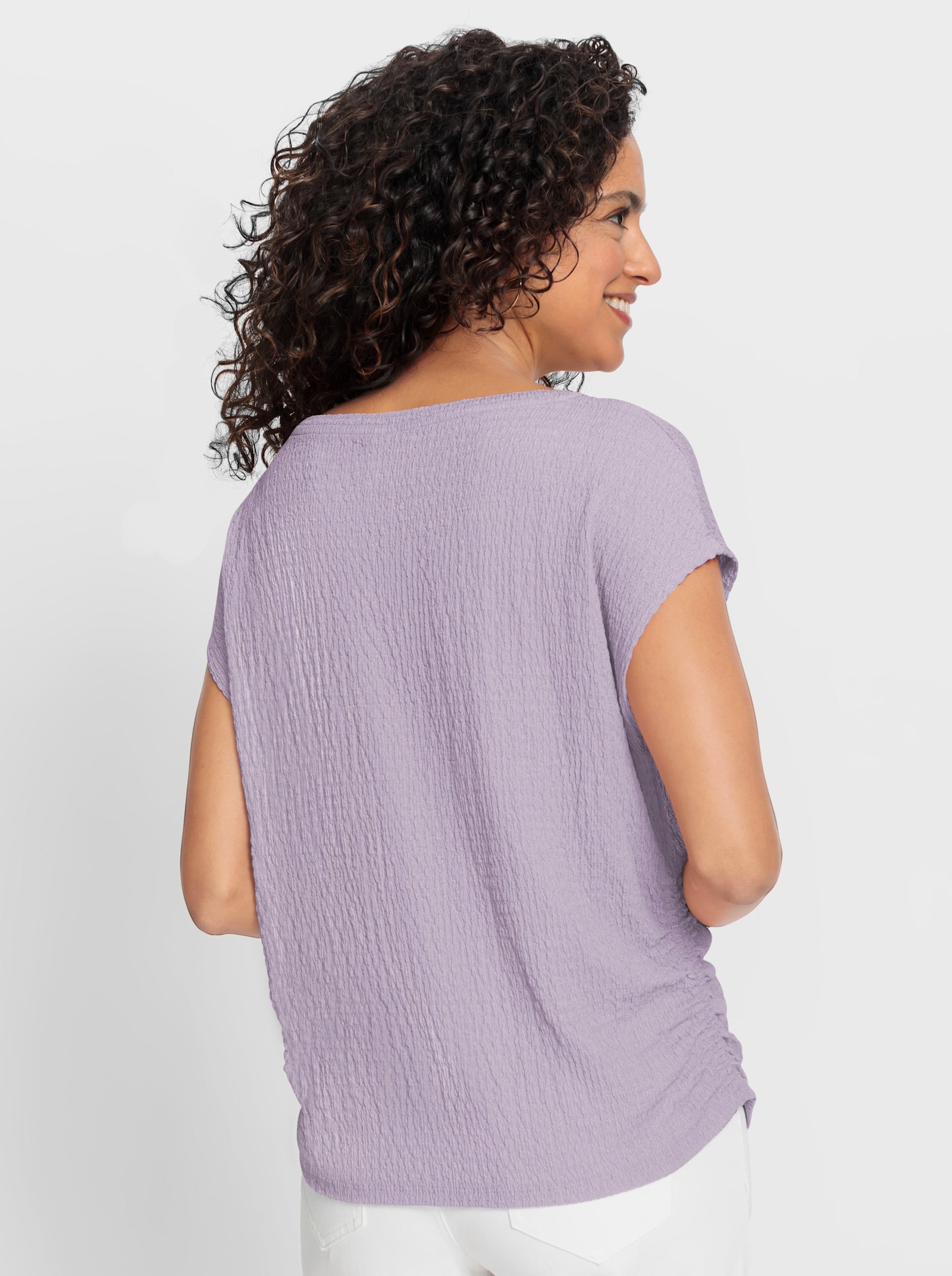 Shirt met ronde hals en rimpeling opzij - lila