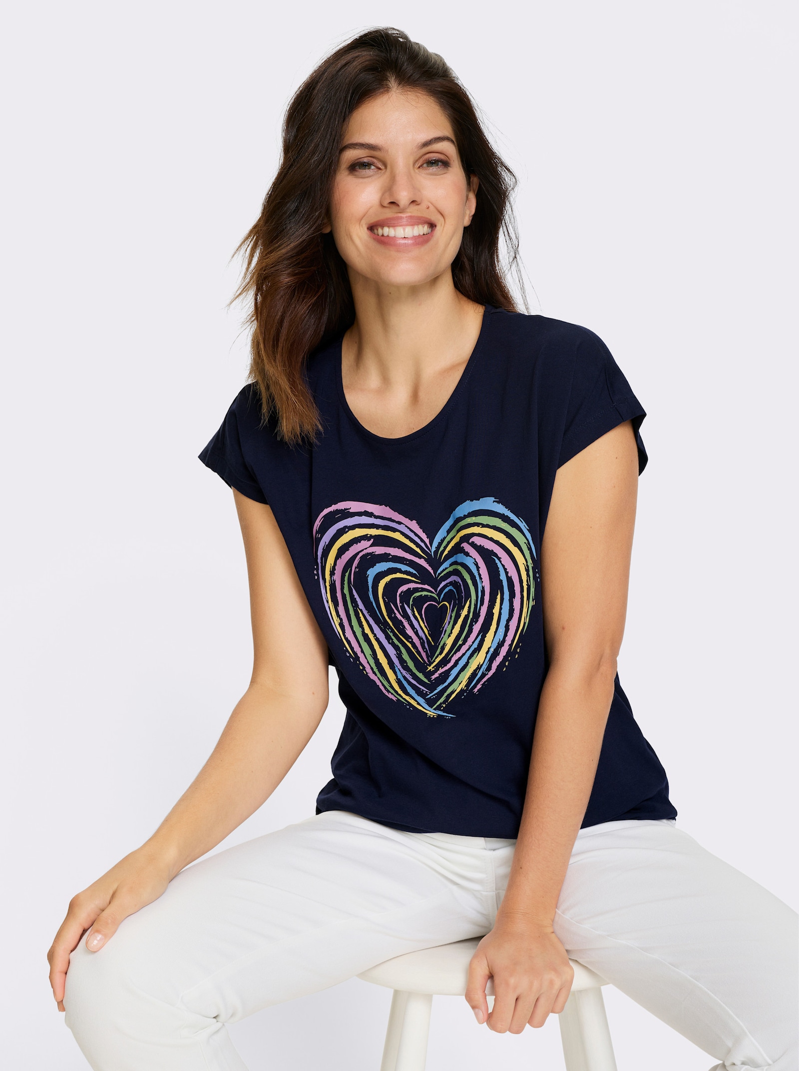 Kurzarmshirt mit Herz-Motiv - marine-orchidee