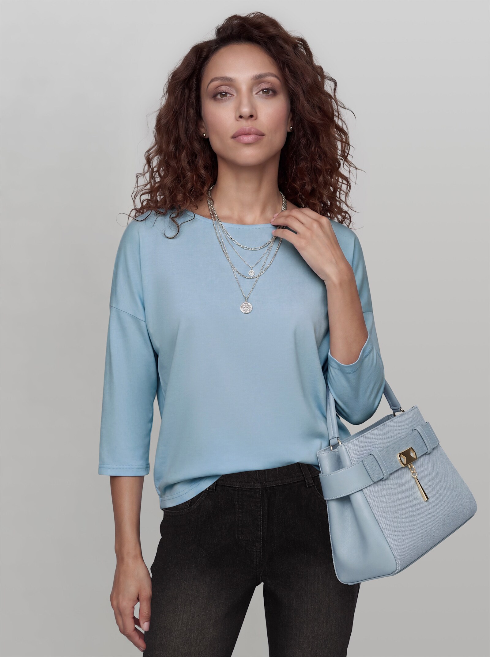 heine 3/4-Arm-Shirt mit Leinen - hellblau