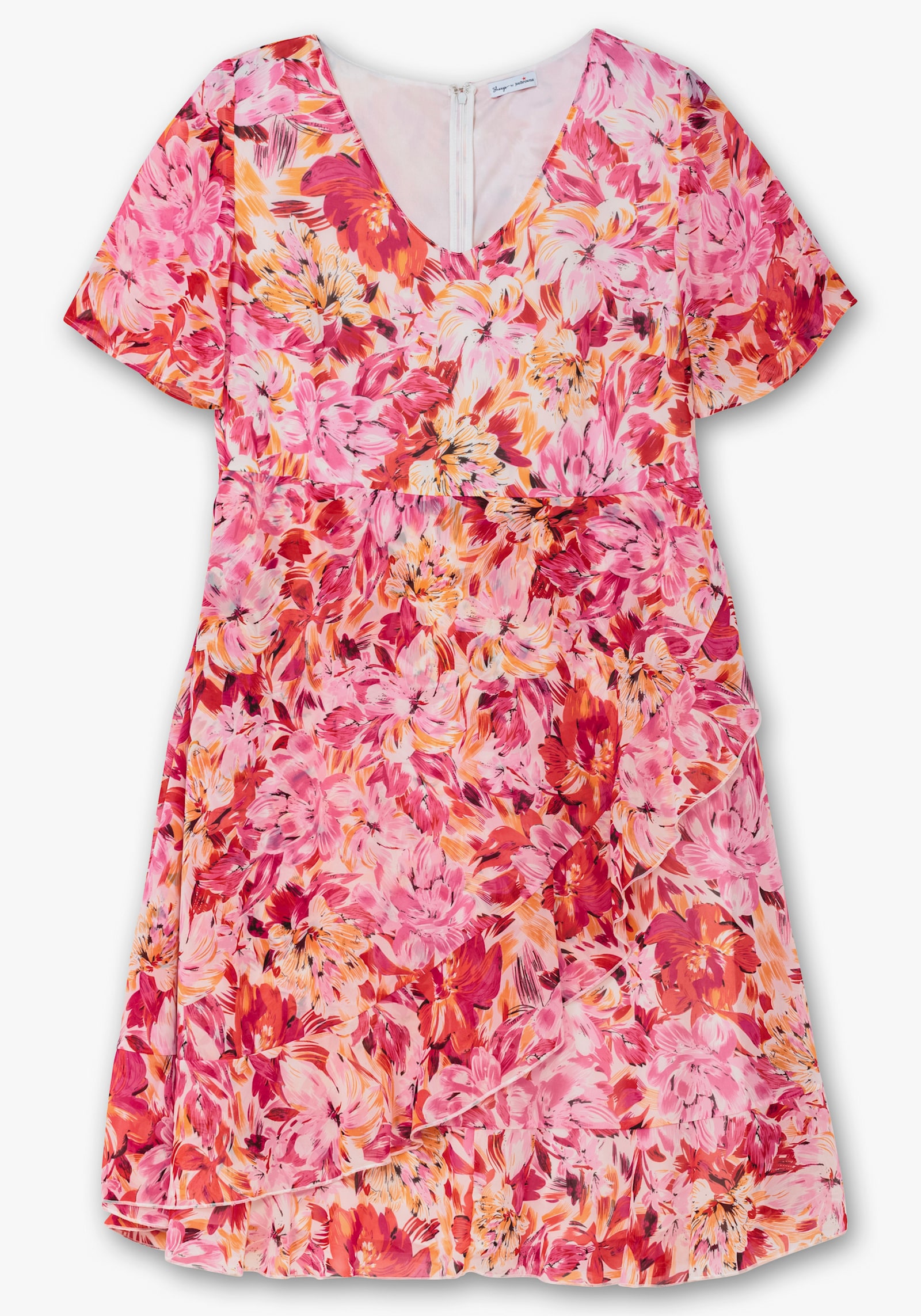 sheego by Joe Browns Chiffonkleid mit Blumendruck und Flügelärmeln - sorbet pink-gemustert