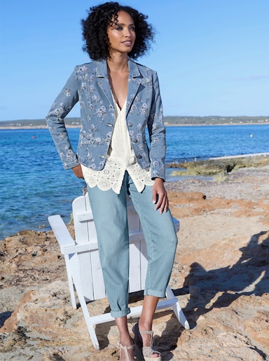 heine Jeansblazer - blue-bleached-bedruckt