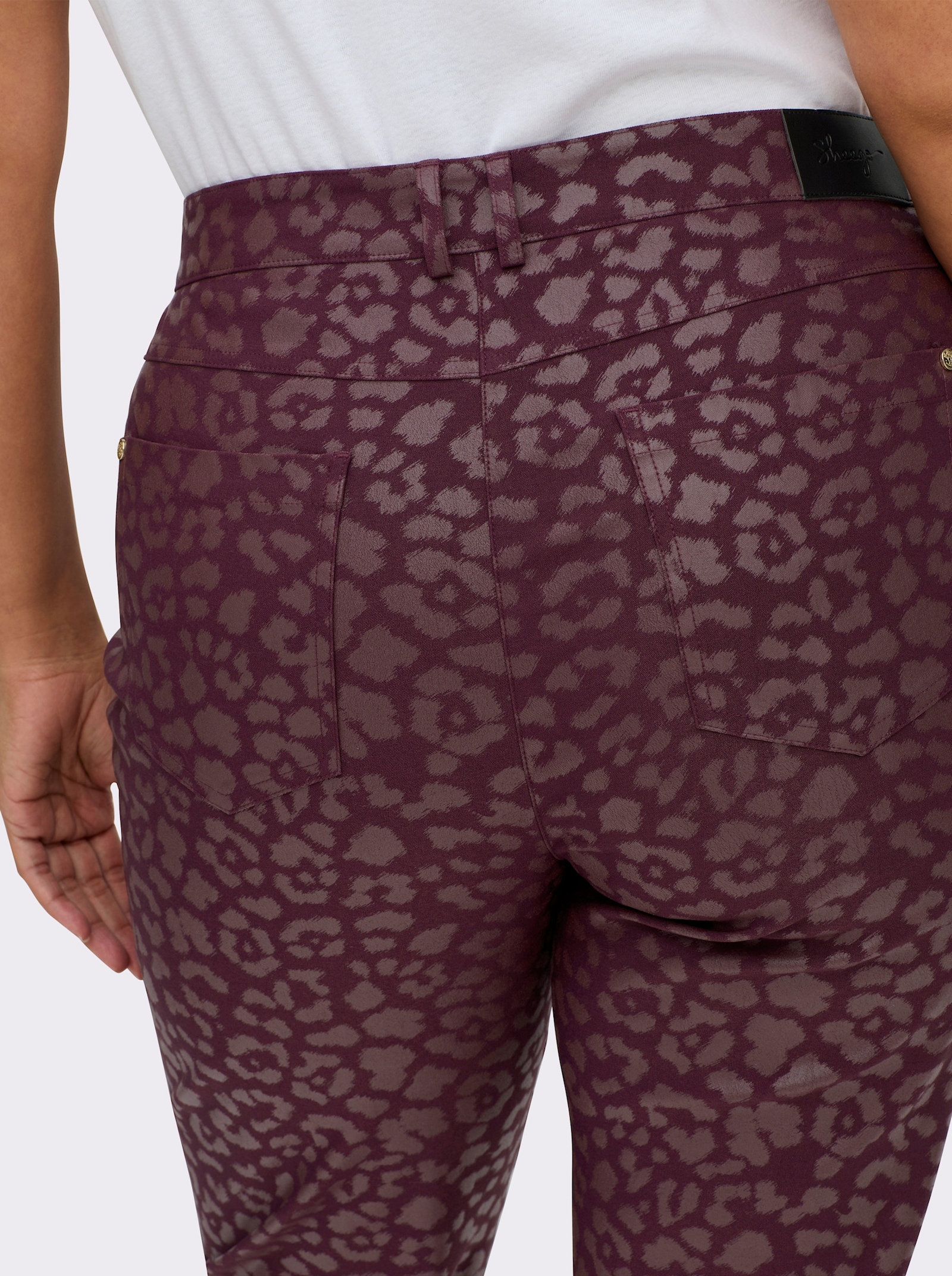 sheego Bengalinhose mit beschichtetem Leo-Print - burgund-bedruckt