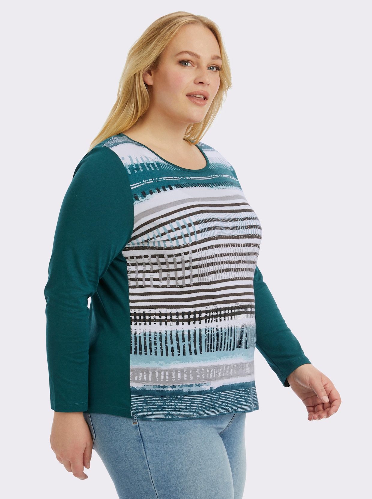 Langarmshirt mit grafischem Muster vorne - tanne-gestreift