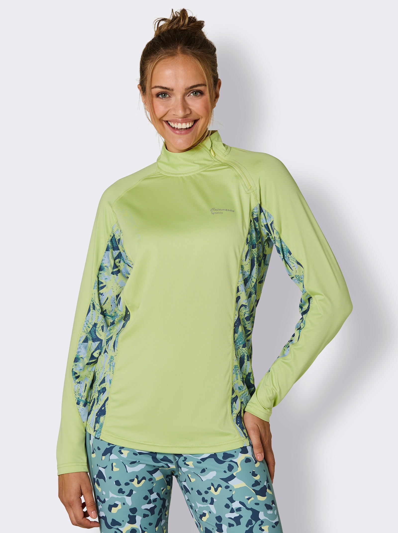 Catamaran Sports Functioneel shirt met inzetten met honingraatstructuur - pistache gedessineerd