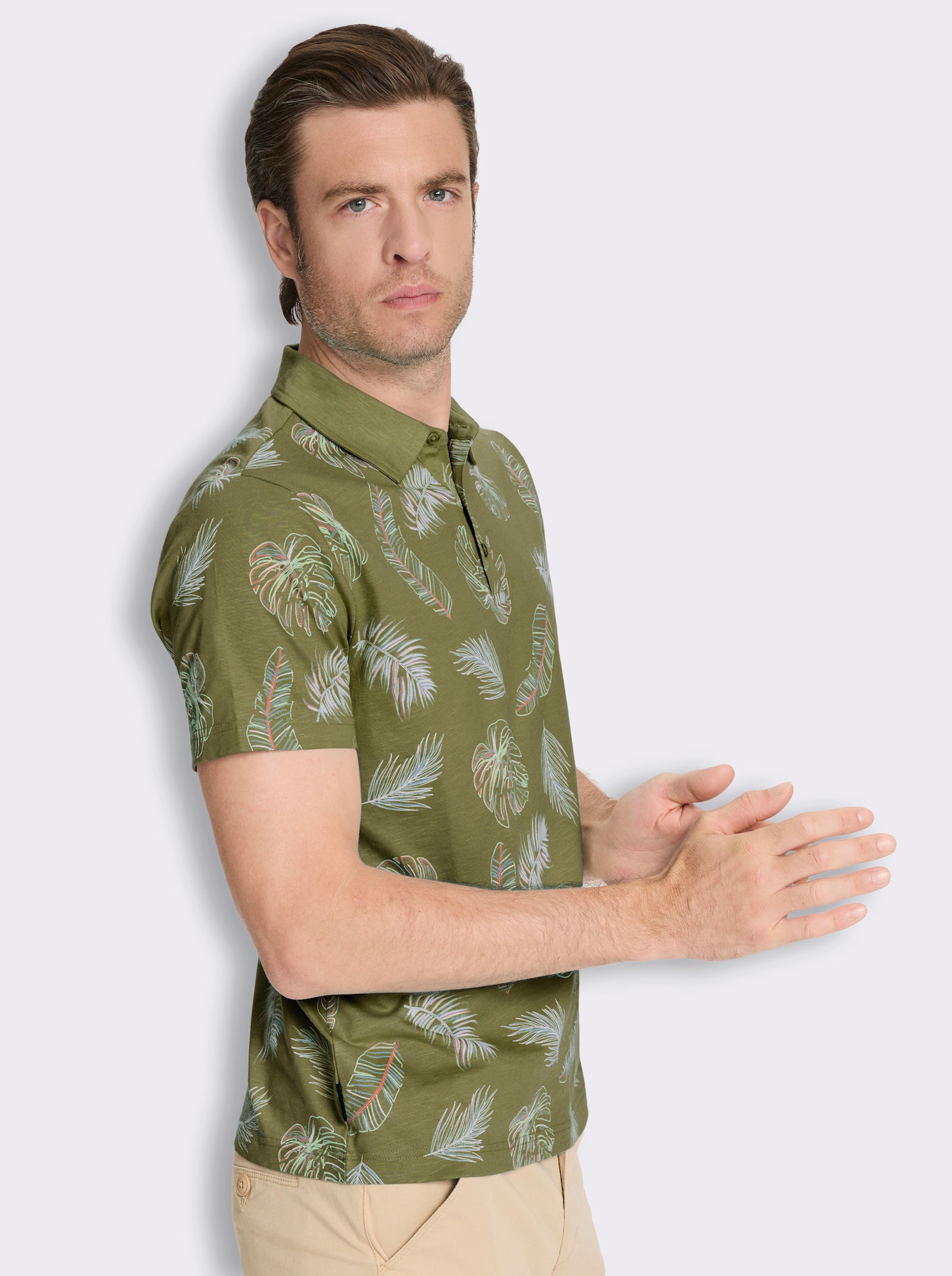 Marco Donati Kurzarmshirt mit exotischem Dessin - oliv-bedruckt