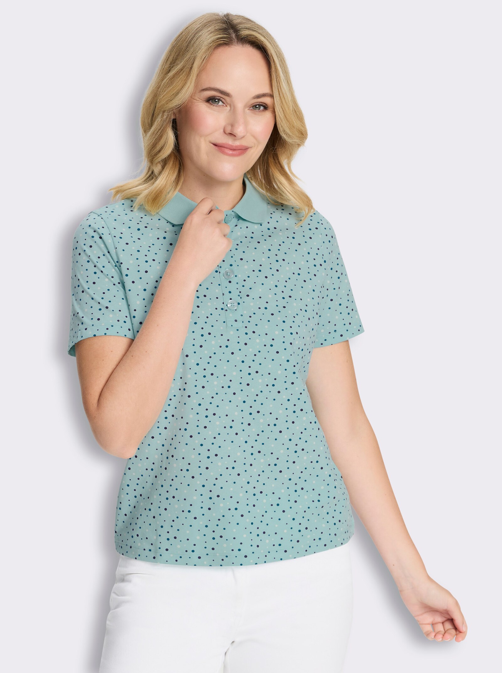 Poloshirt im Tupfen-Dessin - mint-aquapetrol-getupft