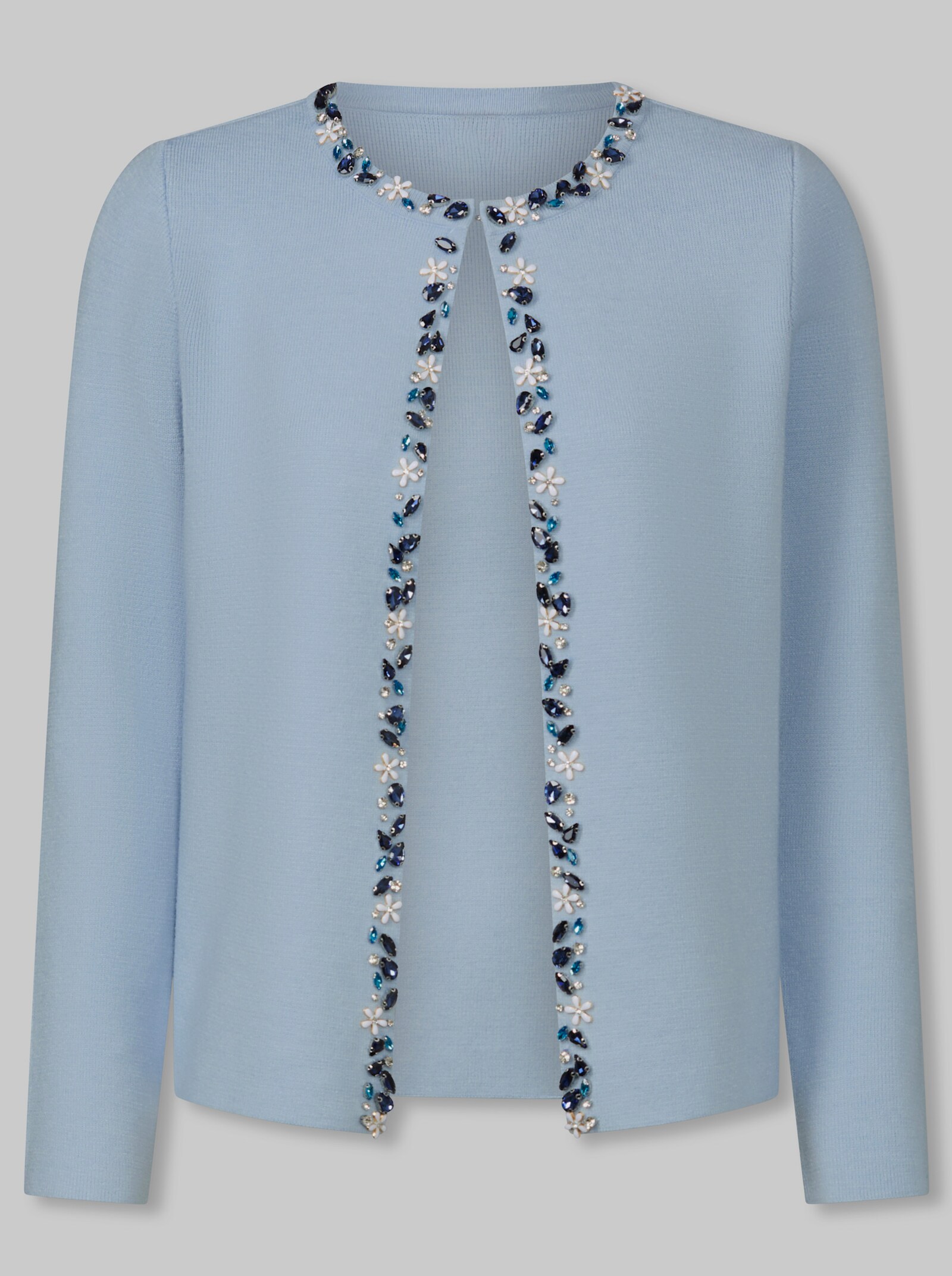 heine Strickjacke mit Schmucksteinen - hellblau