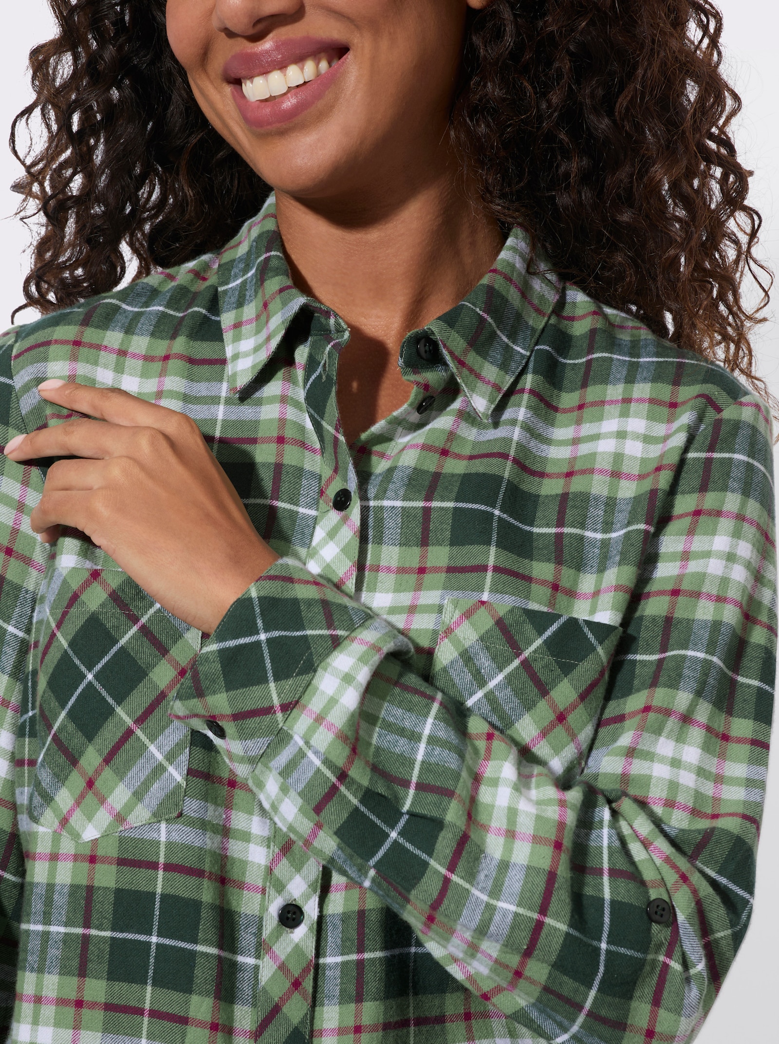 Karobluse aus weichem Flanell - eucalyptus-moos-kariert