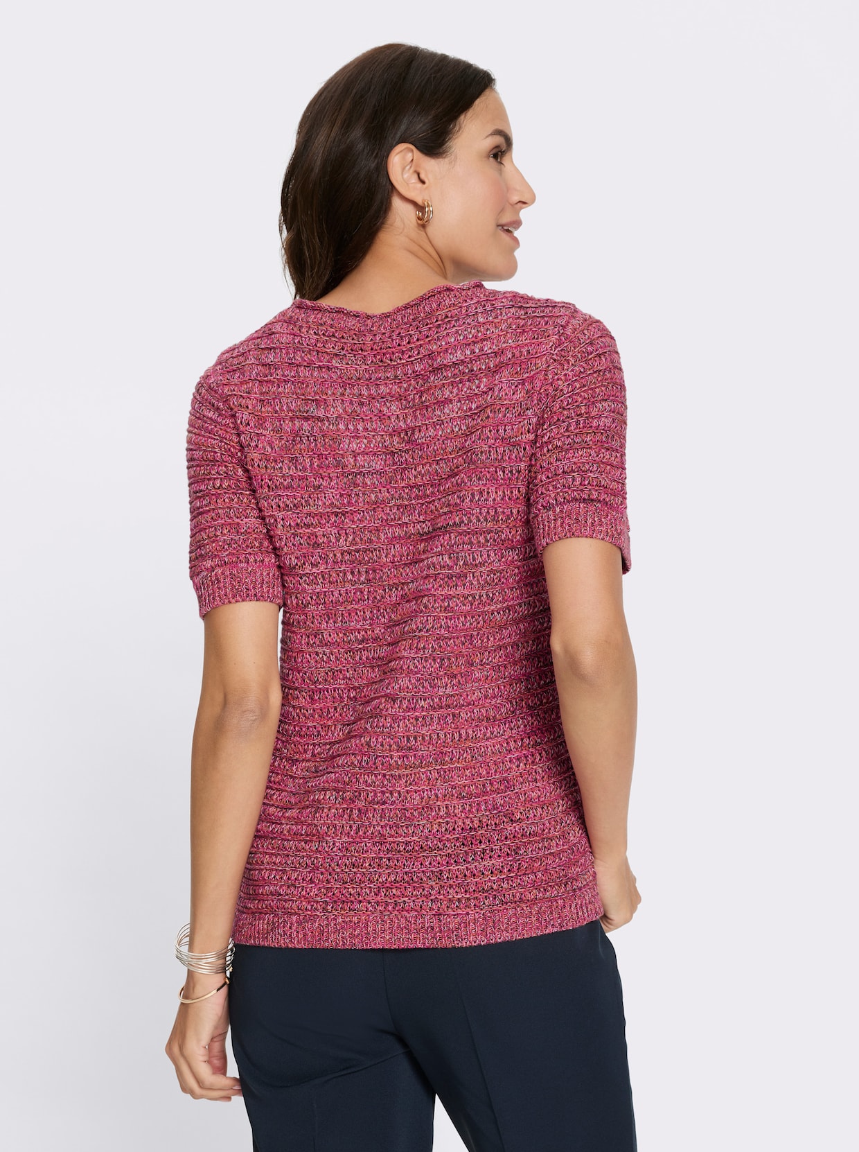 Baumwollpullover aus Melange-Garn - fuchsia-graphit-gemustert