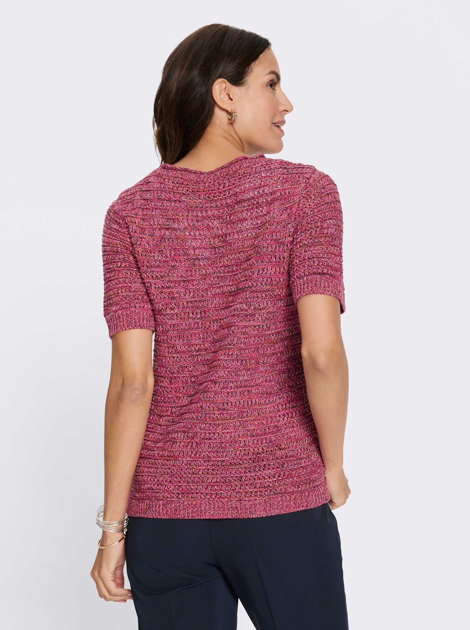 Baumwollpullover aus Melange-Garn - fuchsia-graphit-gemustert