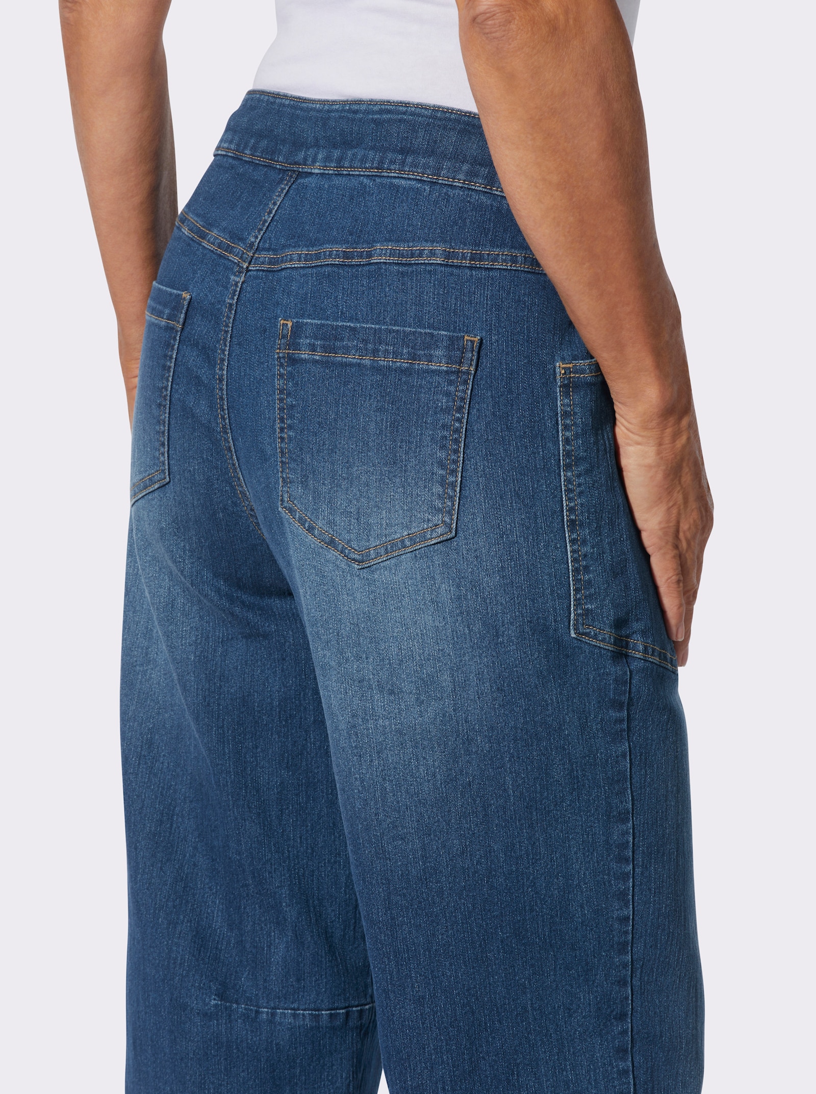 Jeans mit Formbund und Tunnelzug - blue-stone-washed