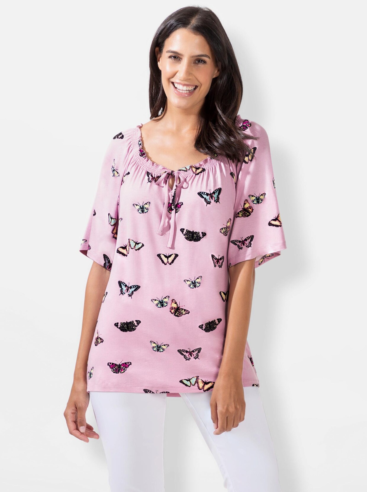 Tunikashirt - rosé-gemustert