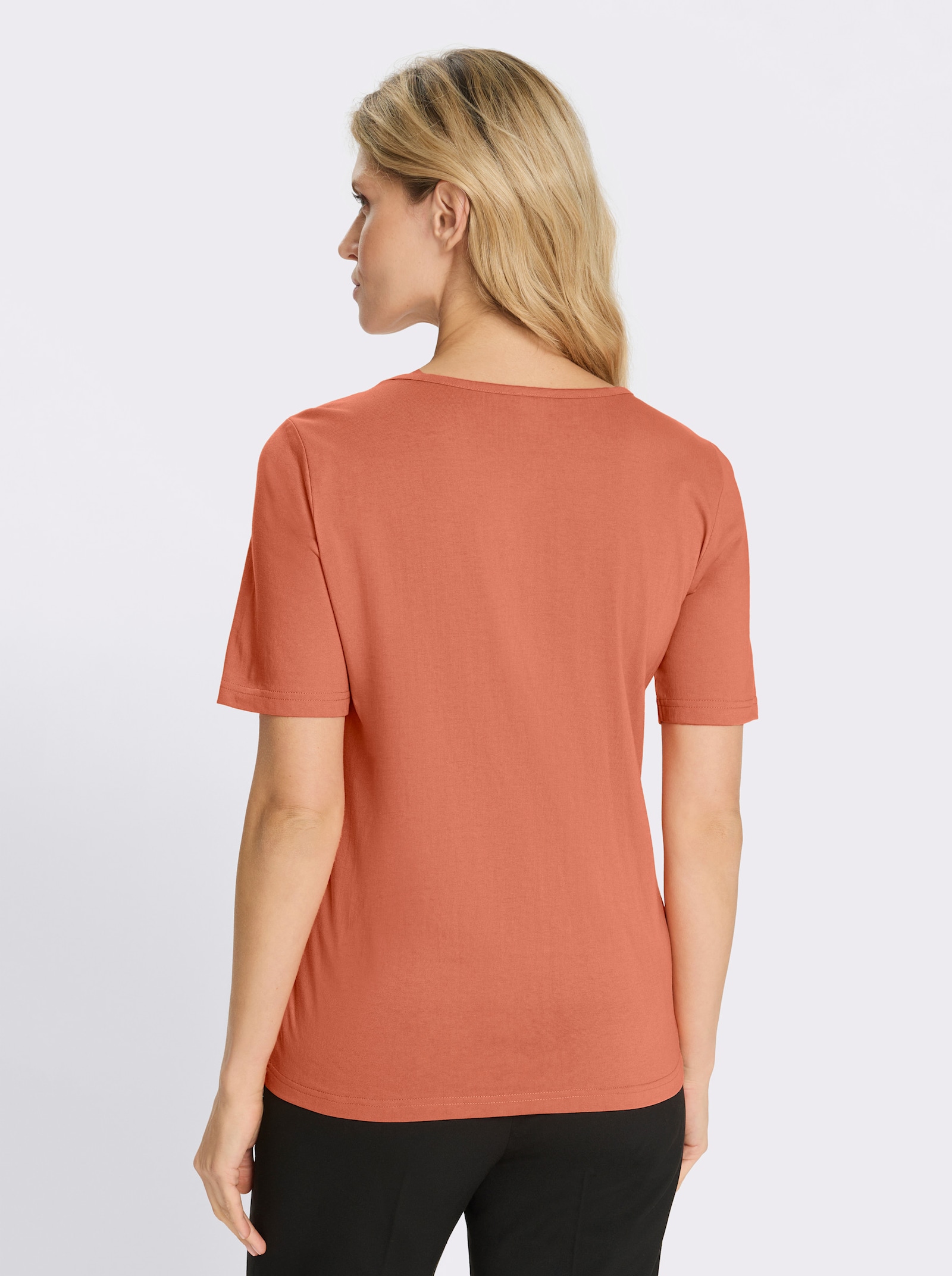 Rundhalsshirt mit Kontrast-Paspel am Ausschnitt - papaya