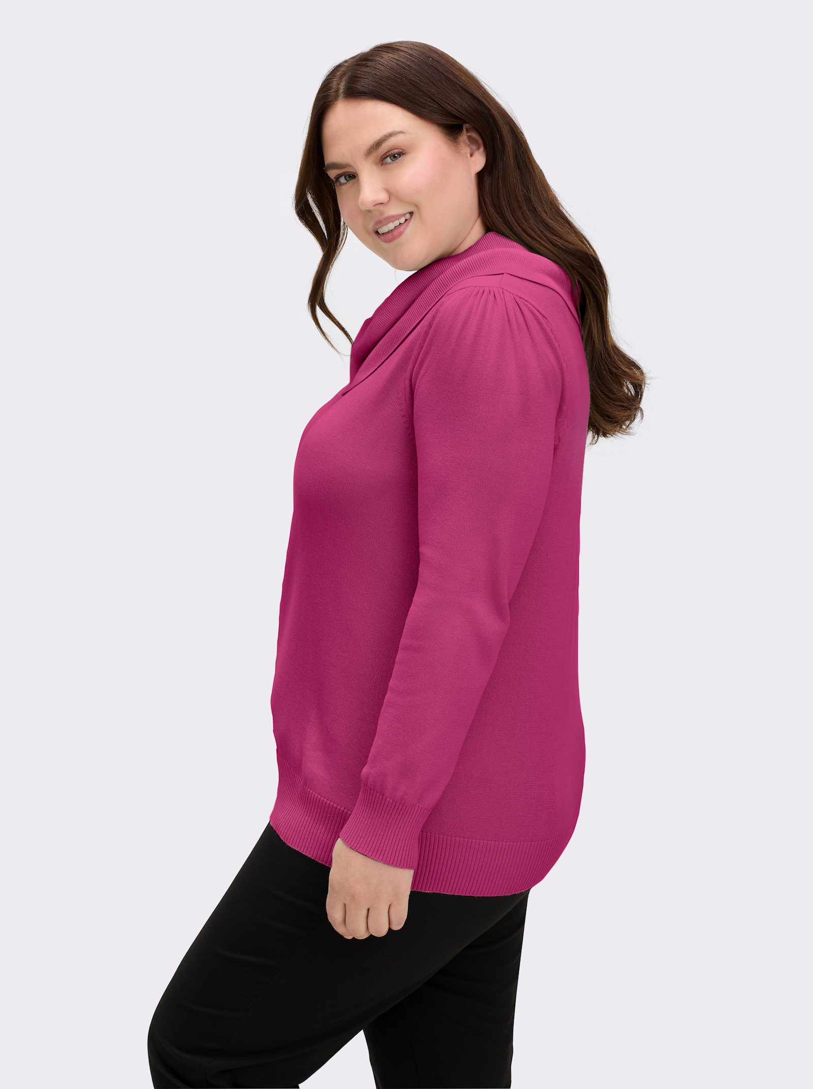 Wasserfallpullover im Baumwoll-Viskose-Mix - fuchsia