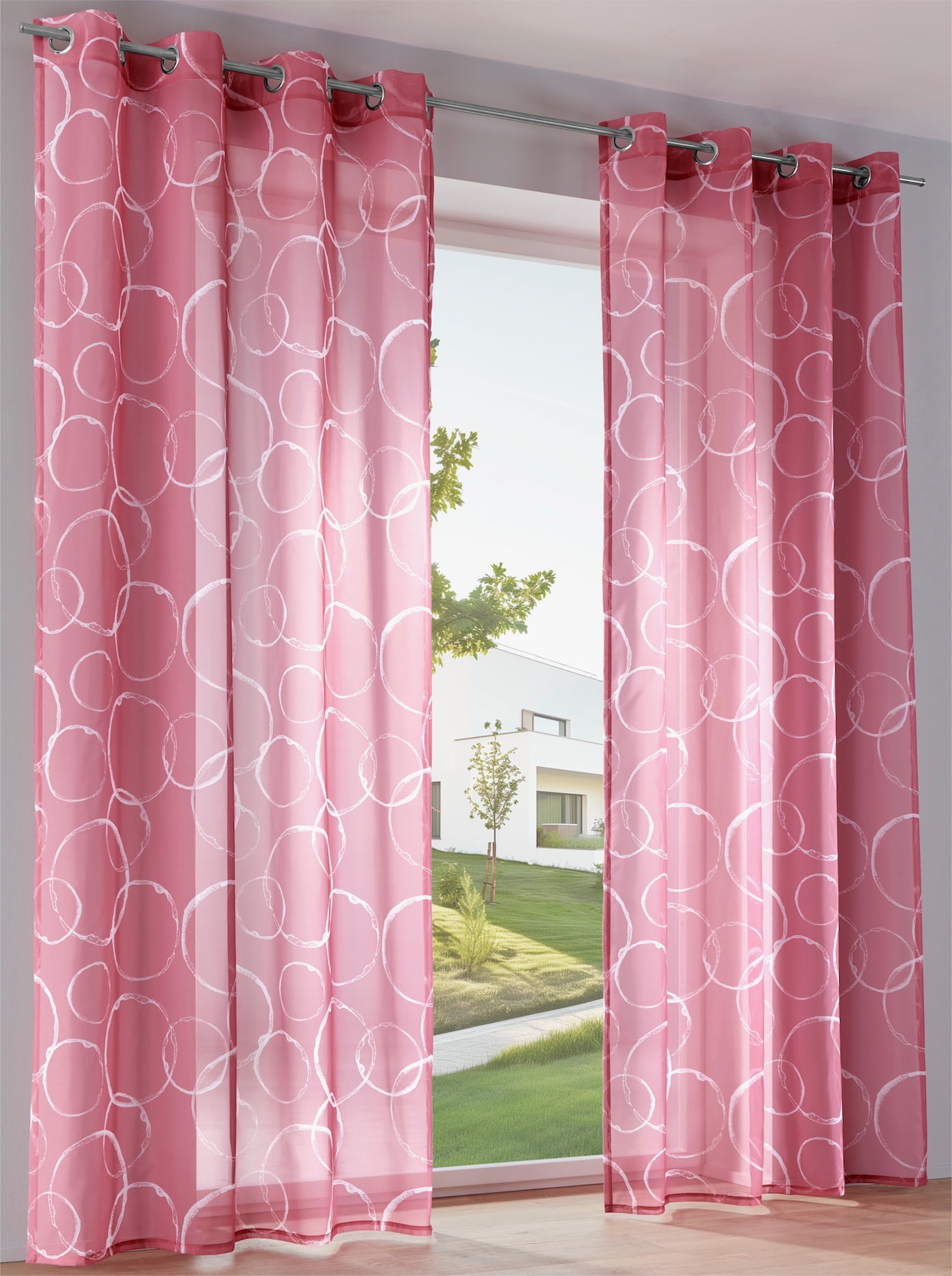 heine home Decoratieve vitrage - framboos/wit