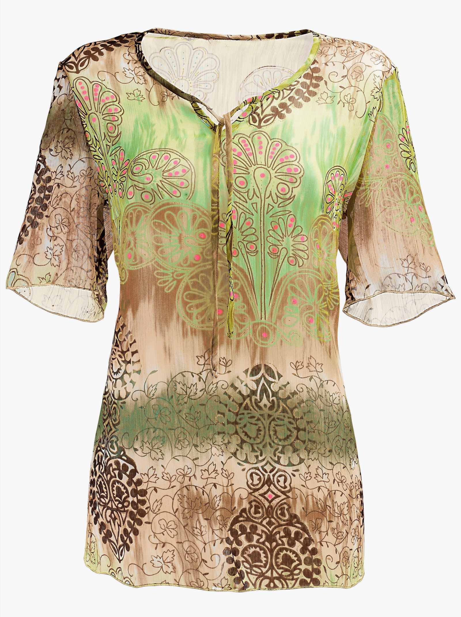 Tunika mit Glitzer-Effekten - grün-beige