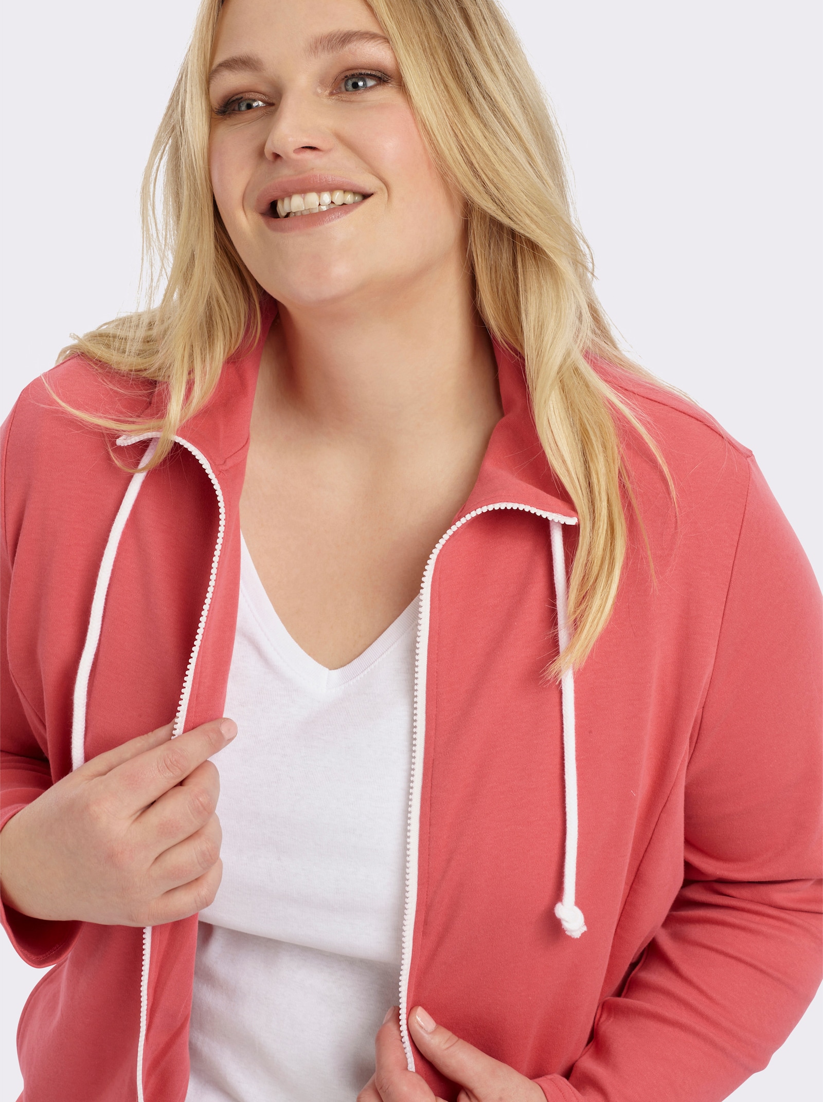 Sweatjacke aus Interlock-Jersey, formstabil - grapefruit