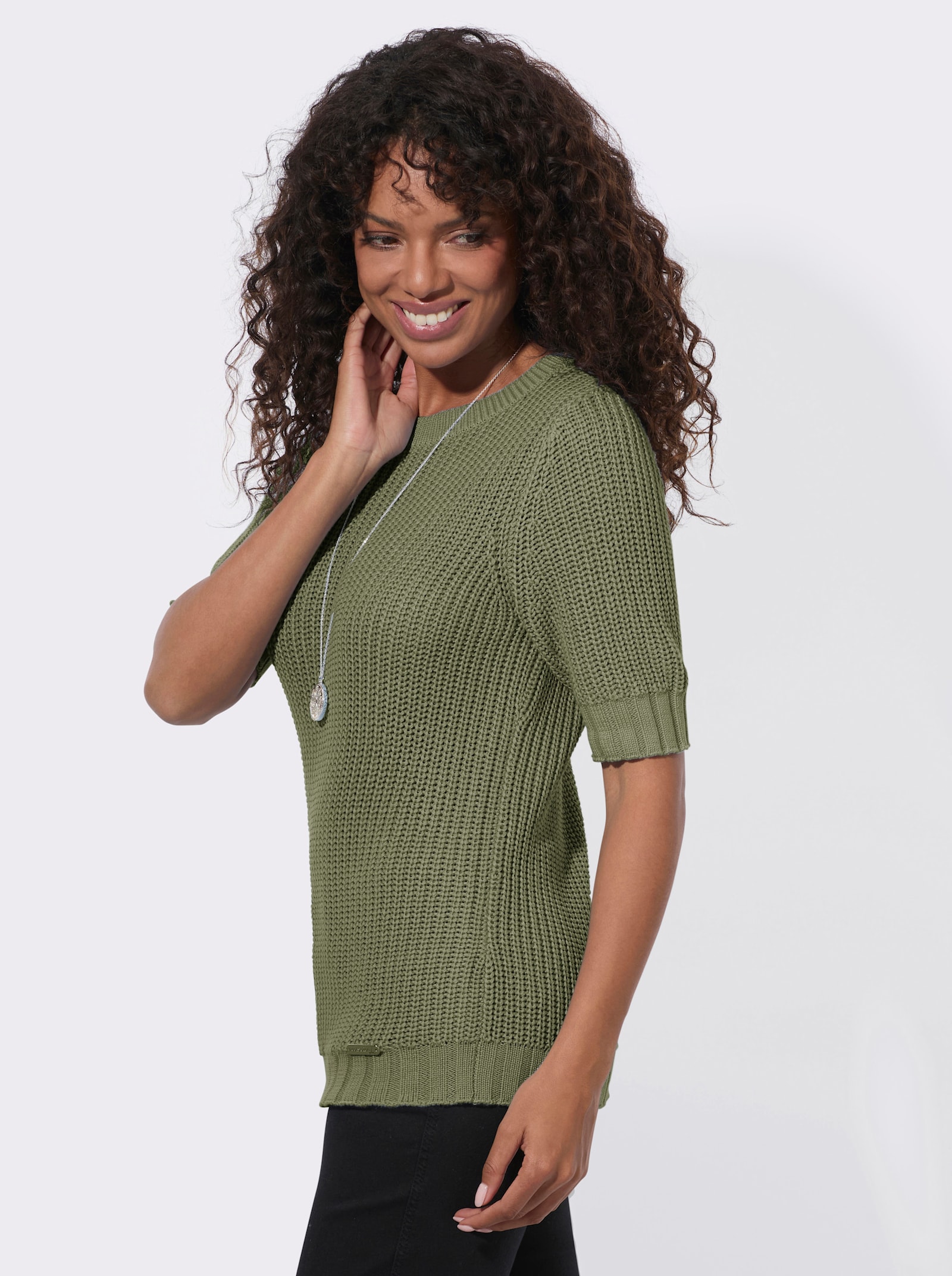  Kurzarmpullover mit Strickmuster - khaki