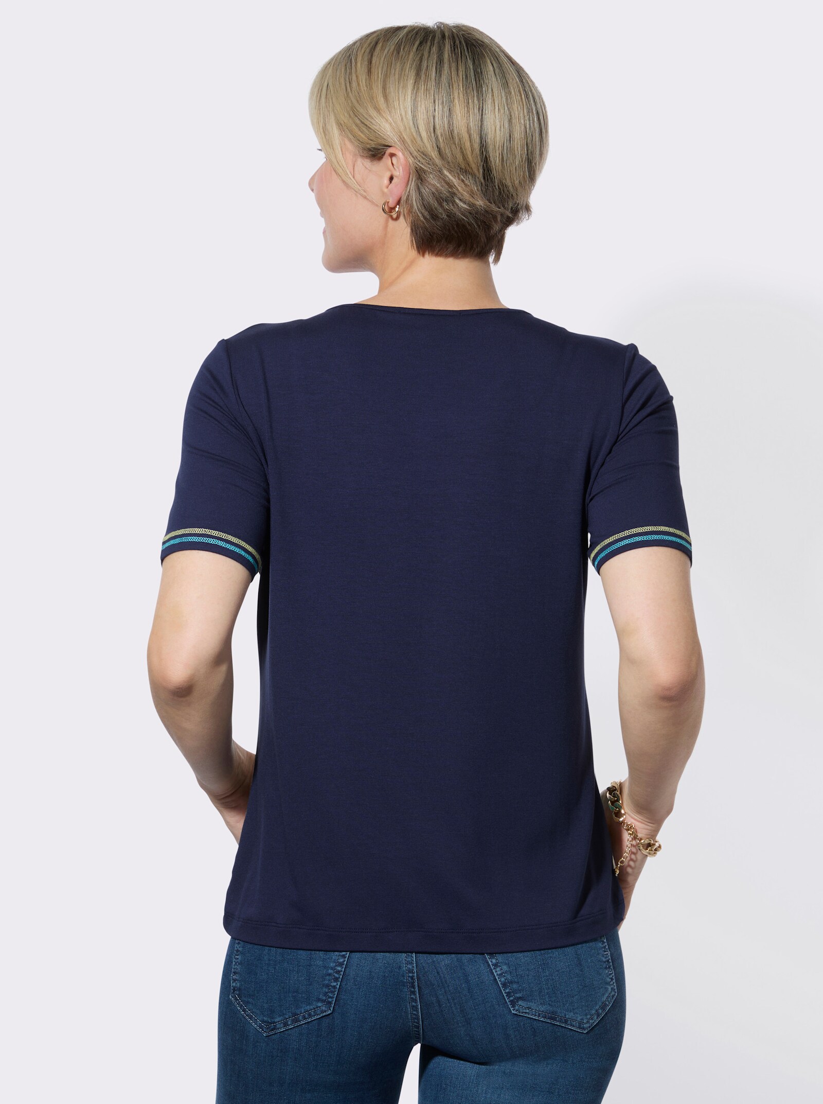 Rundhalsshirt mit platziertem Druck - marine-limone-bedruckt