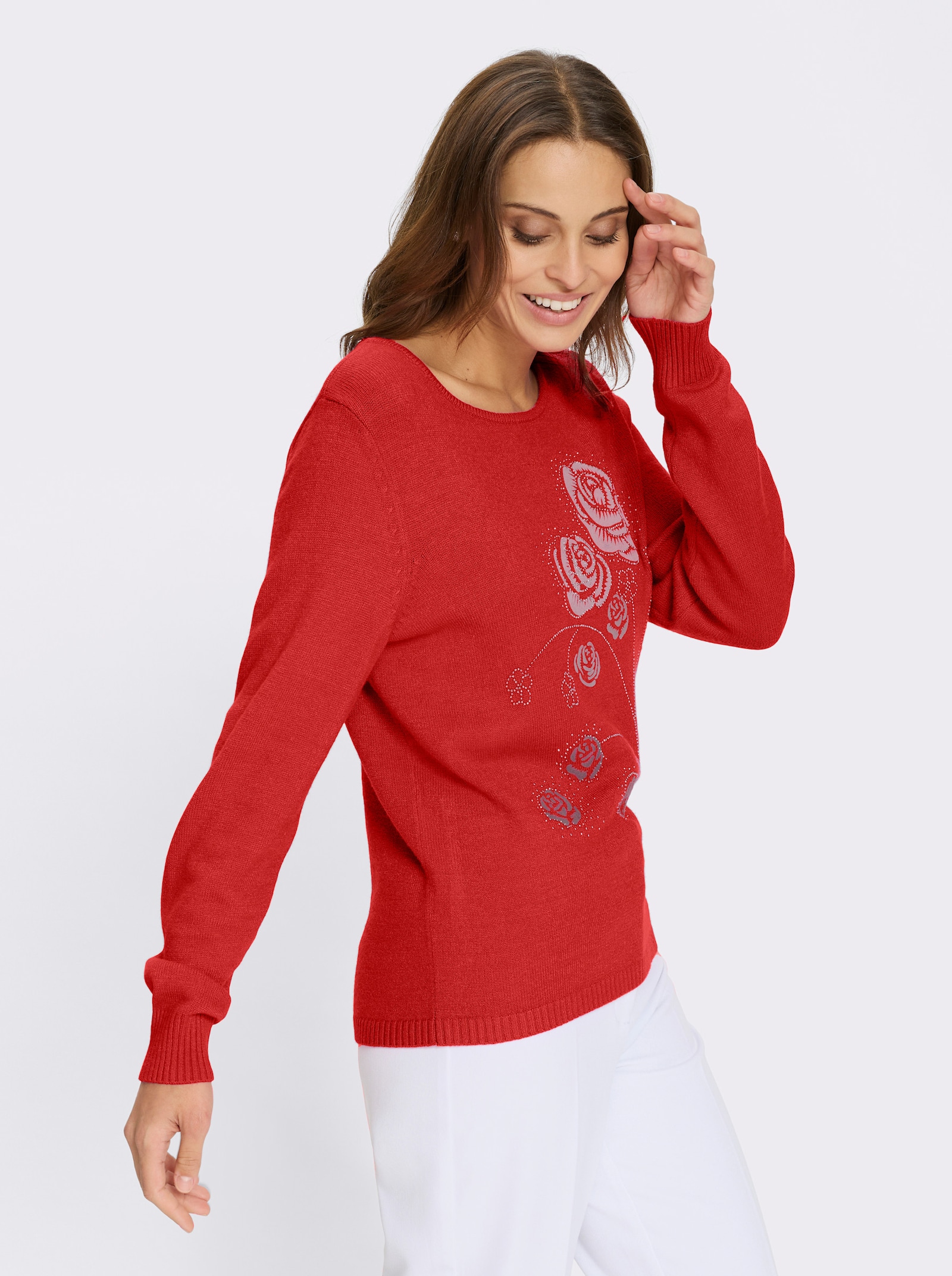 Pulóver, okr. výstrih, vločky - červená