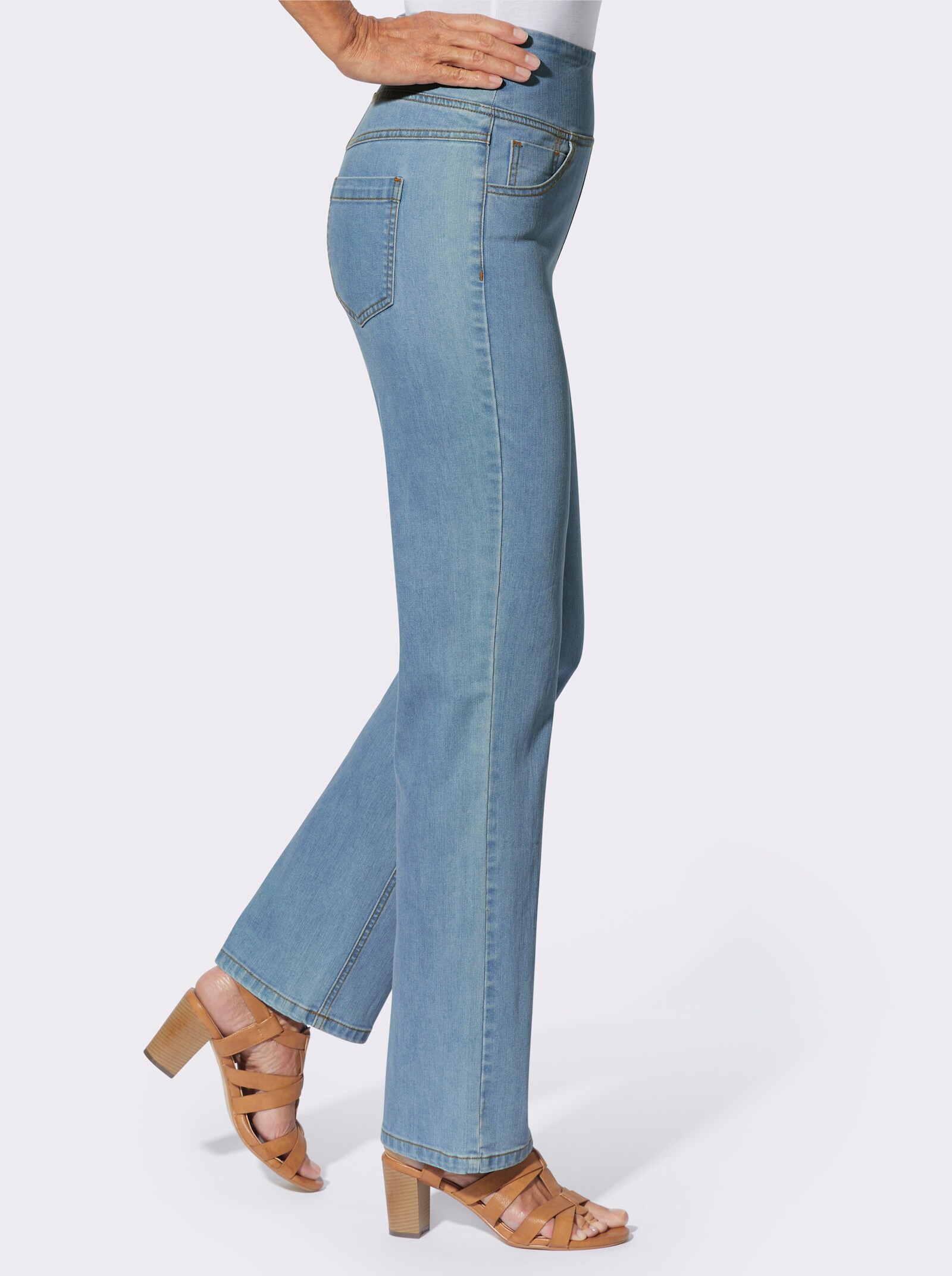 Gerade Jeans mit hohem Bund - blue-bleached