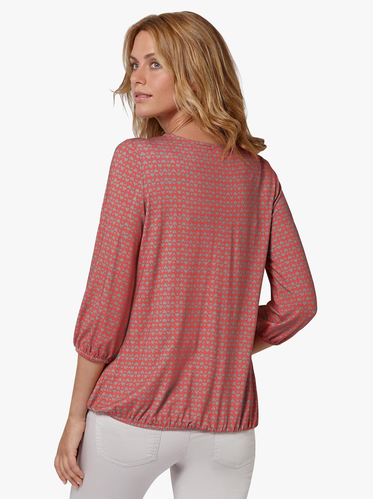 Shirt met ronde hals - grapefruit/steengrijs gedessineerd