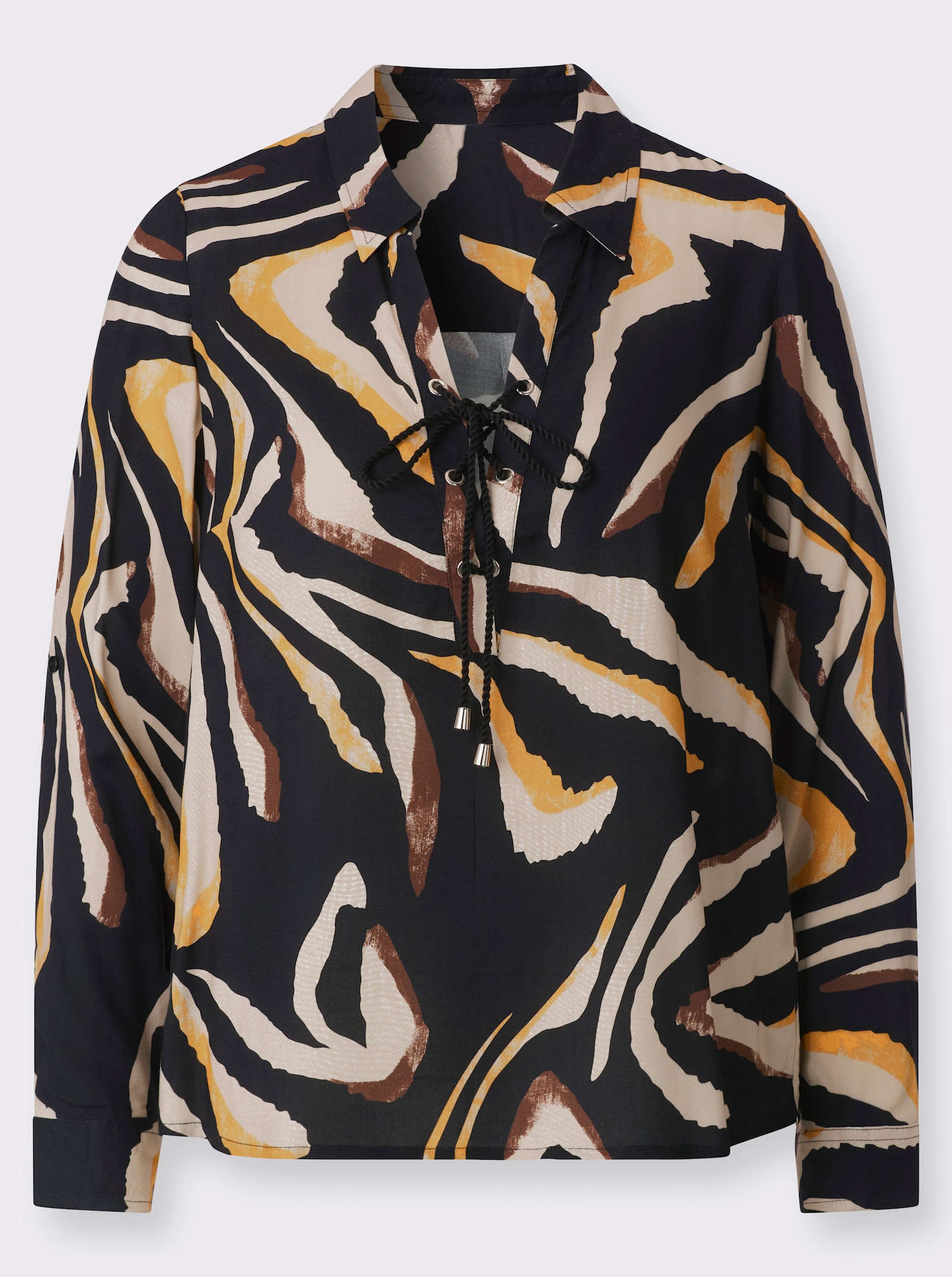 Langarm-Bluse im Tiger-Dessin - schwarz-schoko-bedruckt